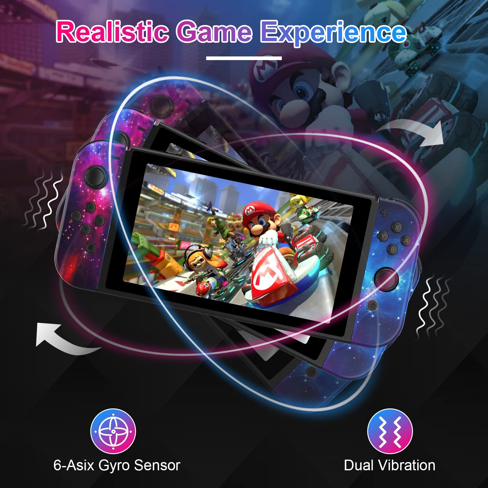 Kvkdiir Controller for Nintendo Switch Controller for Switch/Lite/OLED, Replacement Controllers with Motion Sensing/Dual Vibration/Wake-up/Screenshot