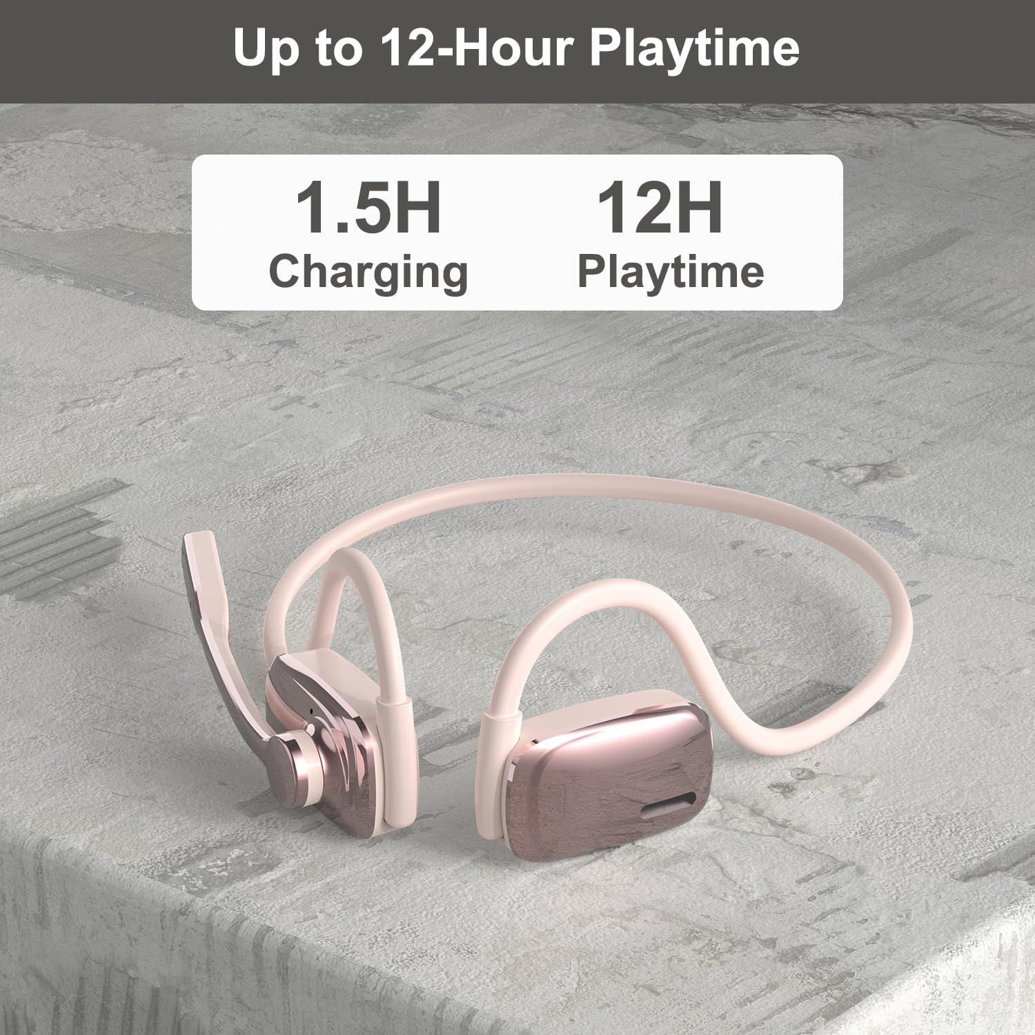 Bluetooth Headphones, LK12 Bluetooth Wireless Headphones with Noise Cancelling Mic, 15.4mm Diaphragm Driver, Open Ear Headset for Meeting Running Cycling (Pink-Louder Volume for Indoor Outdoor)