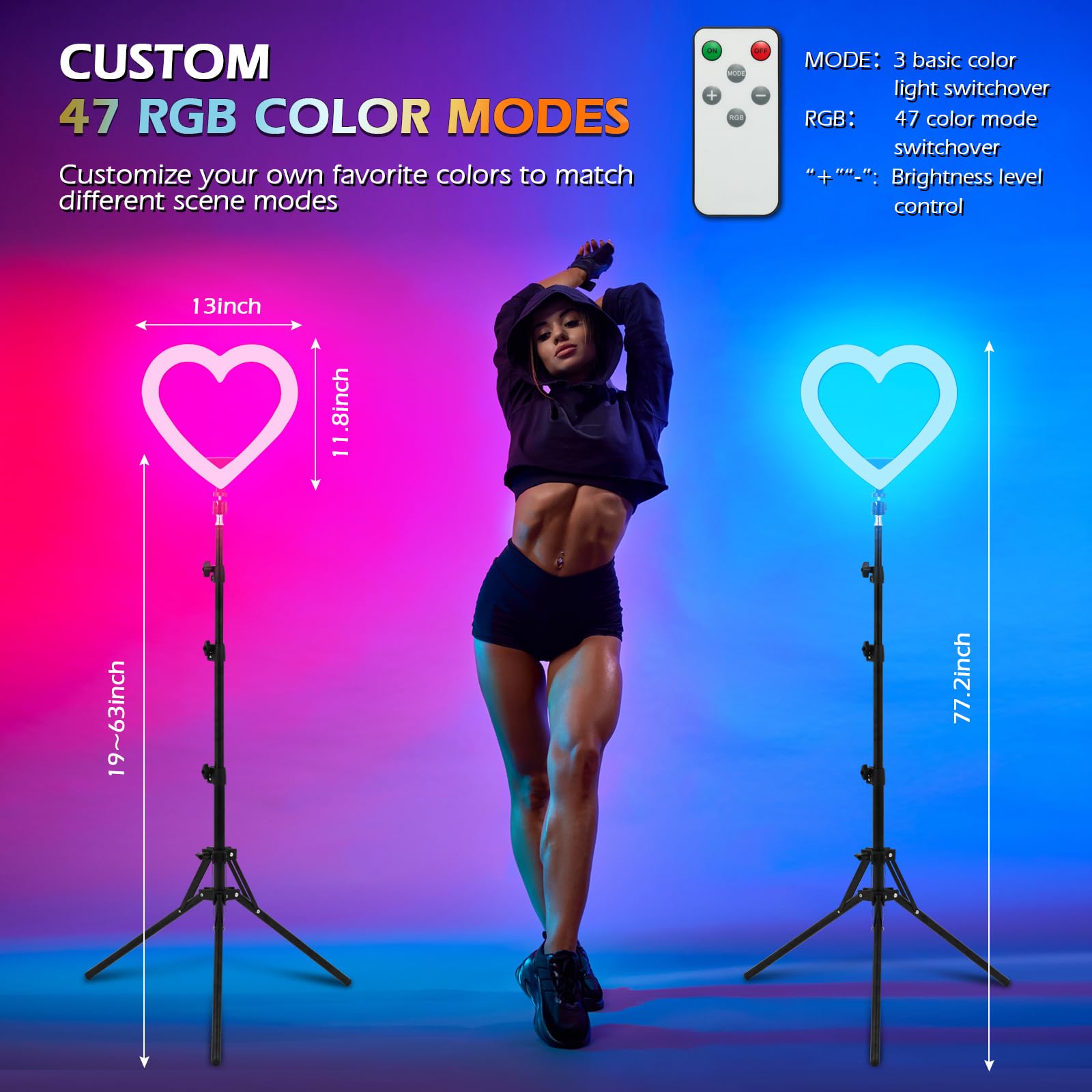 NANBEITONG 13'' Selfie Ring Light with 73'' Tripod Stand and Phone Holder,ipad Selfie Light, RGB Heart LED Lights with 47 Color Modes, Stepless Dimmable Speed Heart,RingLight for Phone,YouTube,Makeup