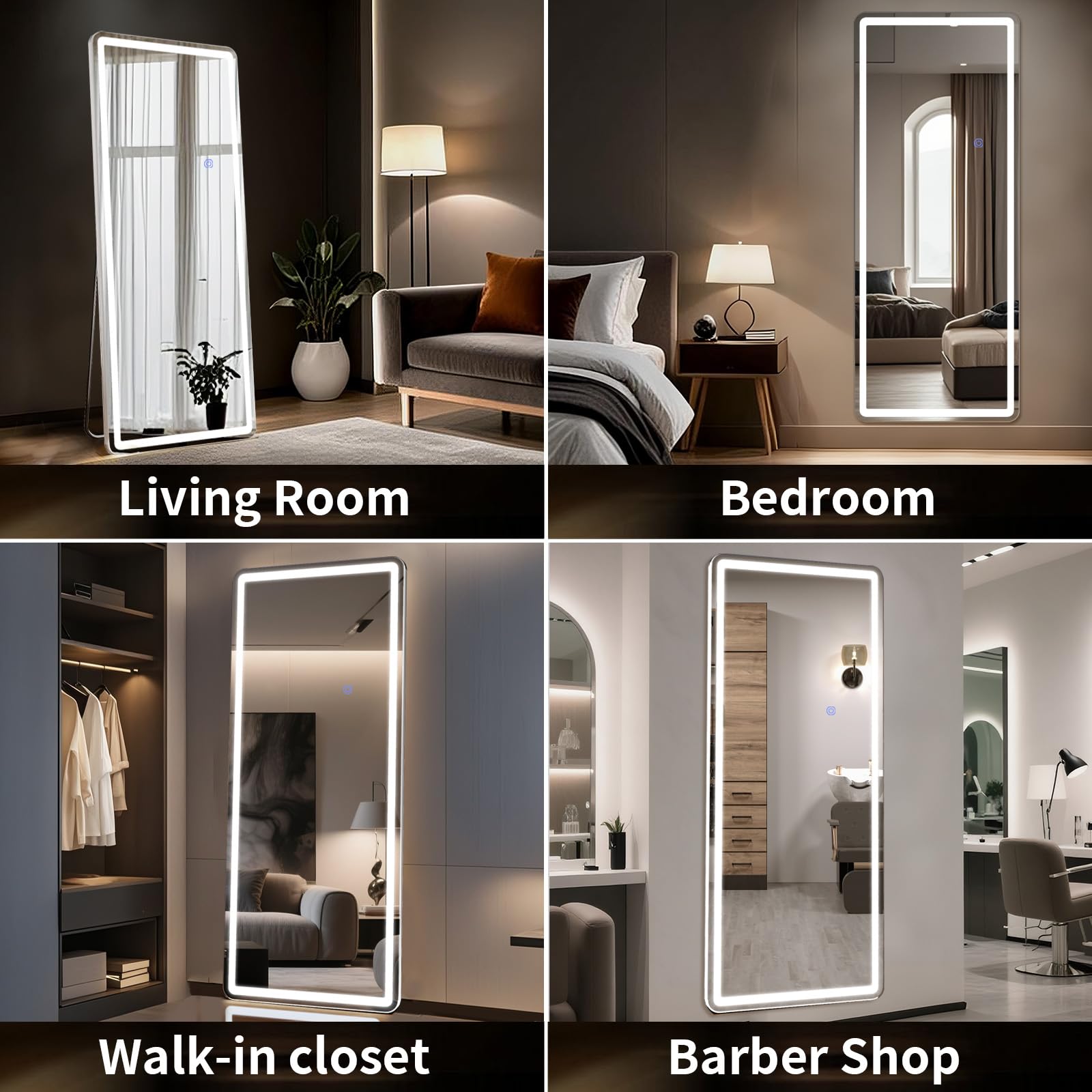 Riskioir 56"x21" LED Full Length Mirror – Standing Floor Mirror with Dimmable Lights 3 Color Modes – Adjustable Brightness, Wall-Mount or Lean for Barber, Fitness Center, Dressing Room, Vanity: 56"L x 21"W