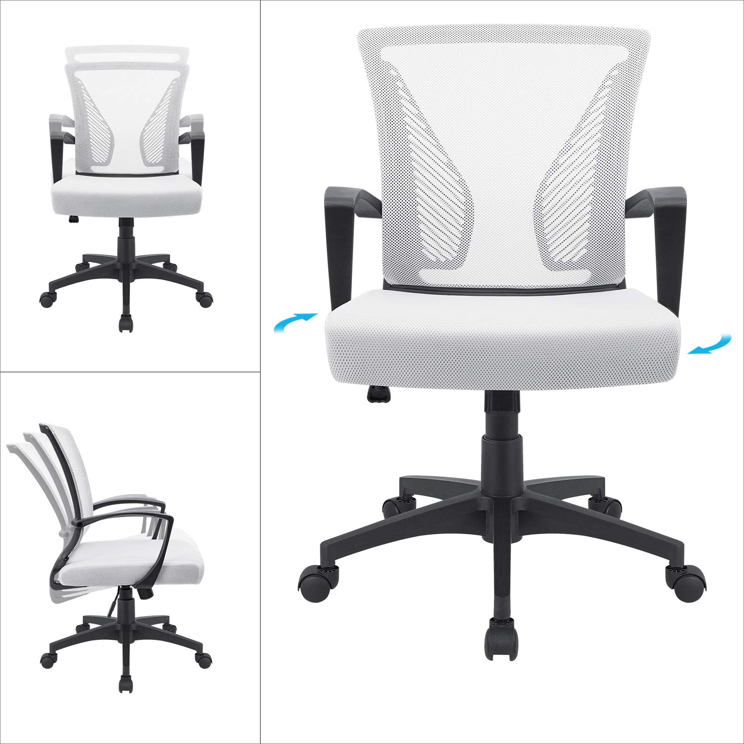 Furmax Office Chair Ergonomic Computer Desk Mesh Chair Mid Back Swivel Lumbar Support with Armrest ()