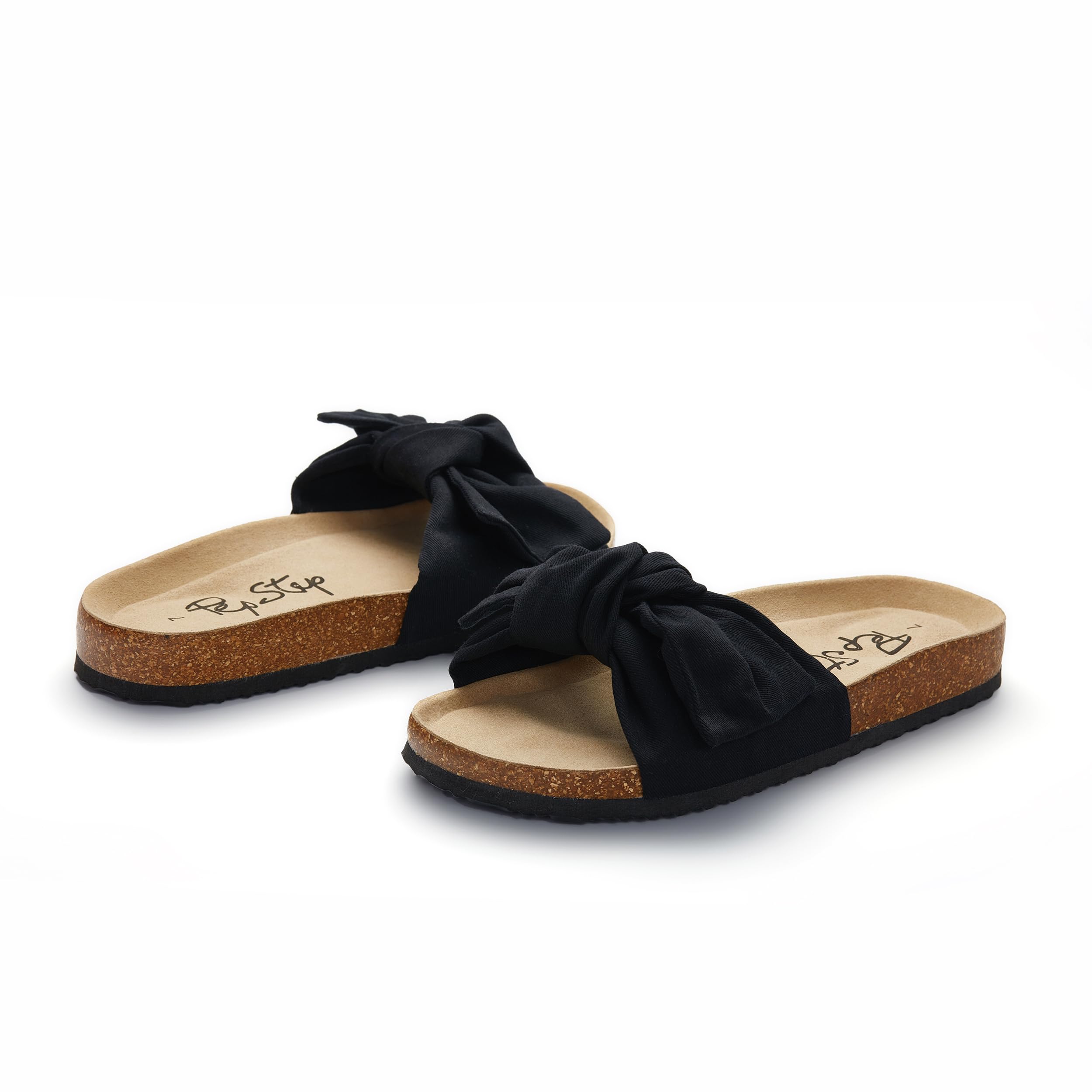 PepStep Slide Sandals for Women or Ladies Dressy Summer Casual, Cute Bow Tie Knot On Top Strap, Comfy Slip On Cork Foot Bed