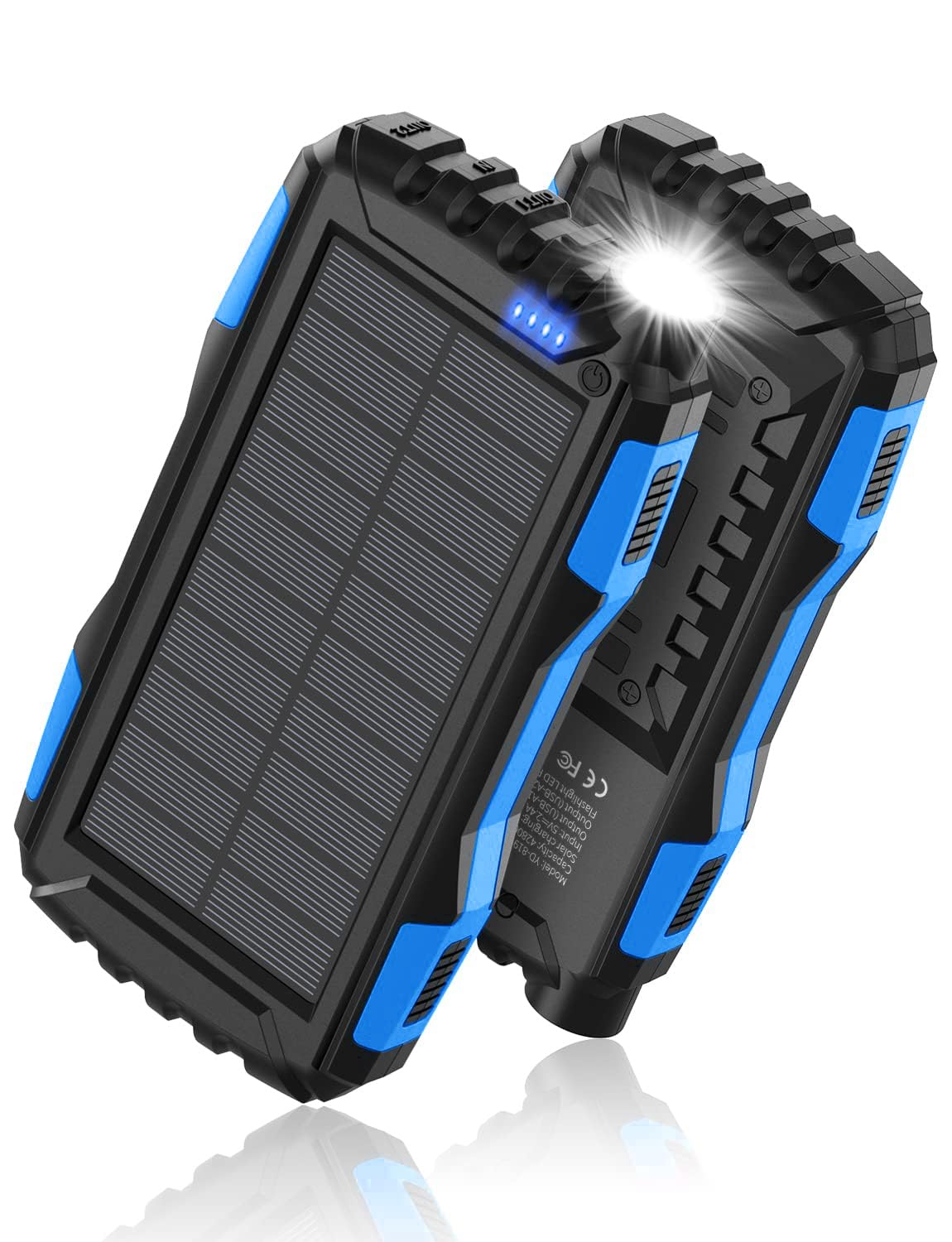 Solar Charger, Power Bank, 42800mAh Portable Charger Power Bank External Battery Pack 5V3.1A Qc 3.0 Fast Charger Built-in Super Bright Flashlight (Black)