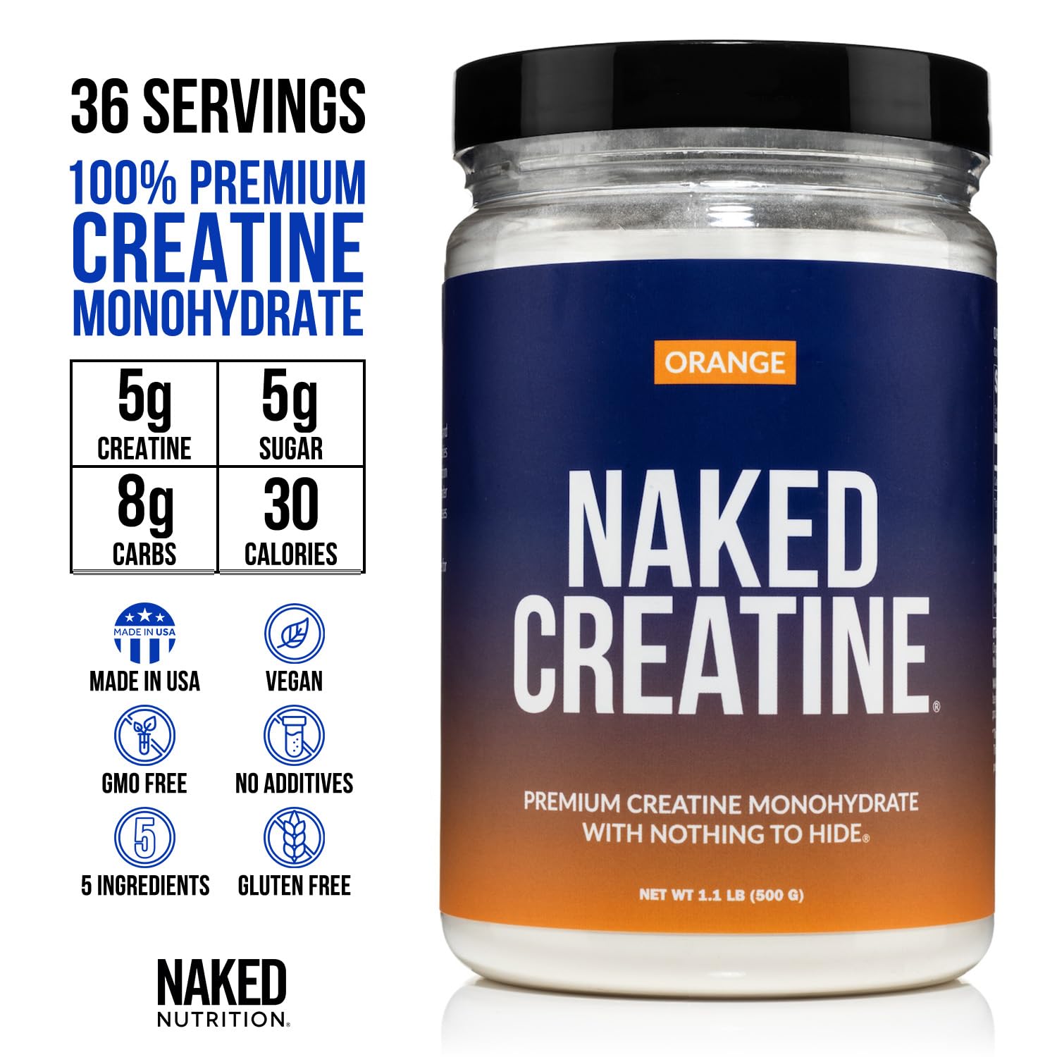 Naked Pure Micronized Creatine Monohydrate – 200 Servings, 1,000g Bulk – Vegan, Non-GMO, Gluten & Soy Free - Muscle Building, Strength Training, Gym & Fitness Supplement