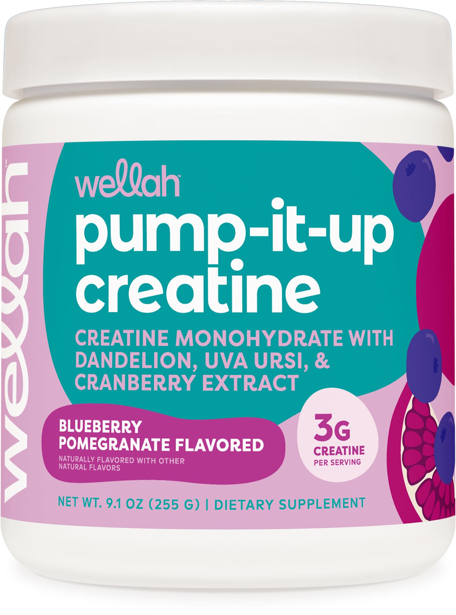 Wellah Creatine for Women (50 Servings, Clementine Peach) - Creatine Monohydrate with Dandelion & Cranberry Extract