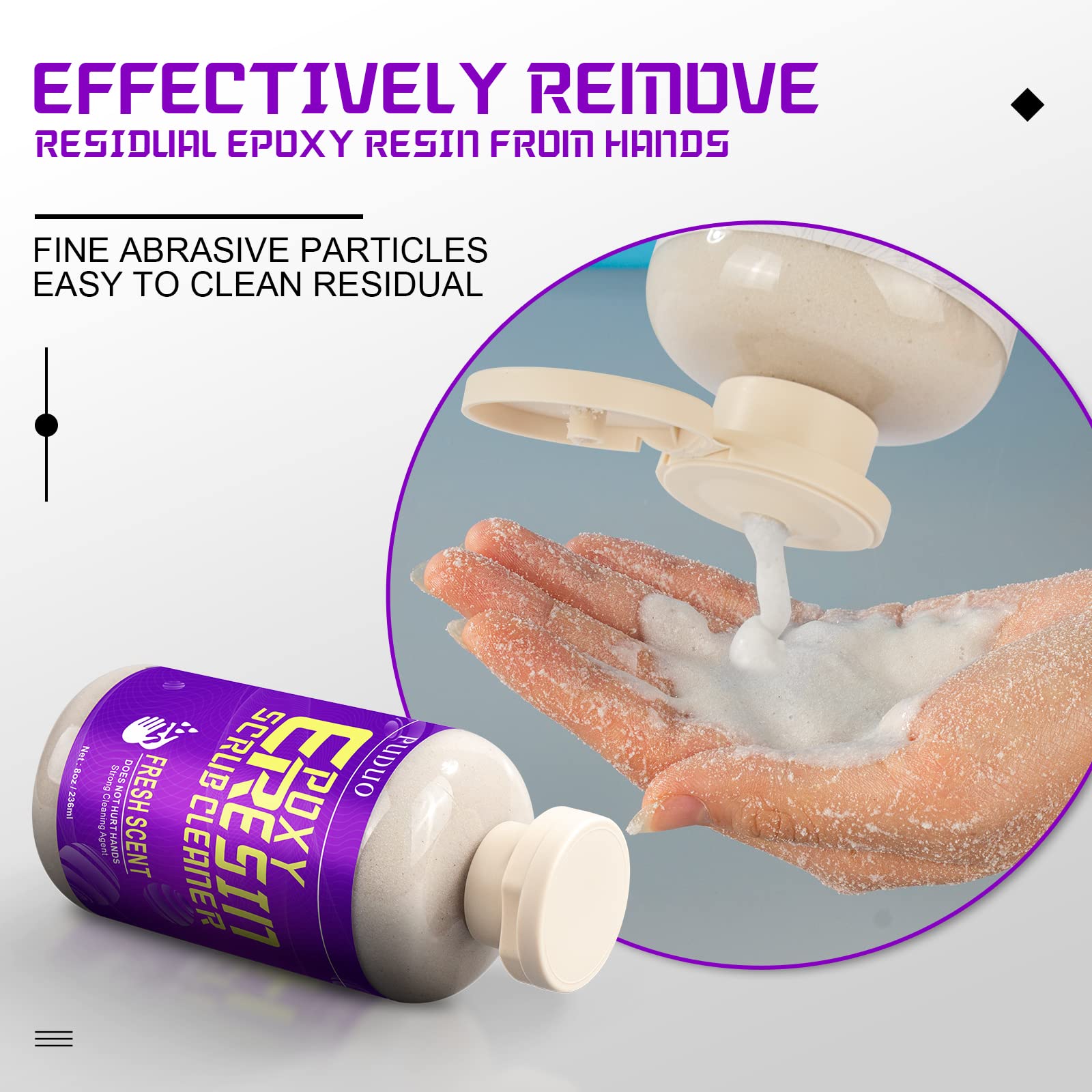 Puduo Resin Cleaner Water Softener, Epoxy Resin Remover, Resin Remover Tools, Cleaner for Epoxy Resin, UV Resin, Resin Molds, 8 OZ Epoxy Hand Scrub Cleaner/Hand Soap (32 OZ)