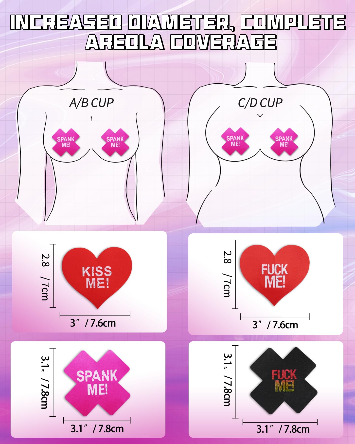 CICKEE Pasties Sexy Nipple Covers 9 Pack Fun Pasty Pack for Rave Party Goth Lingerie Heart X Breast Petals with Words