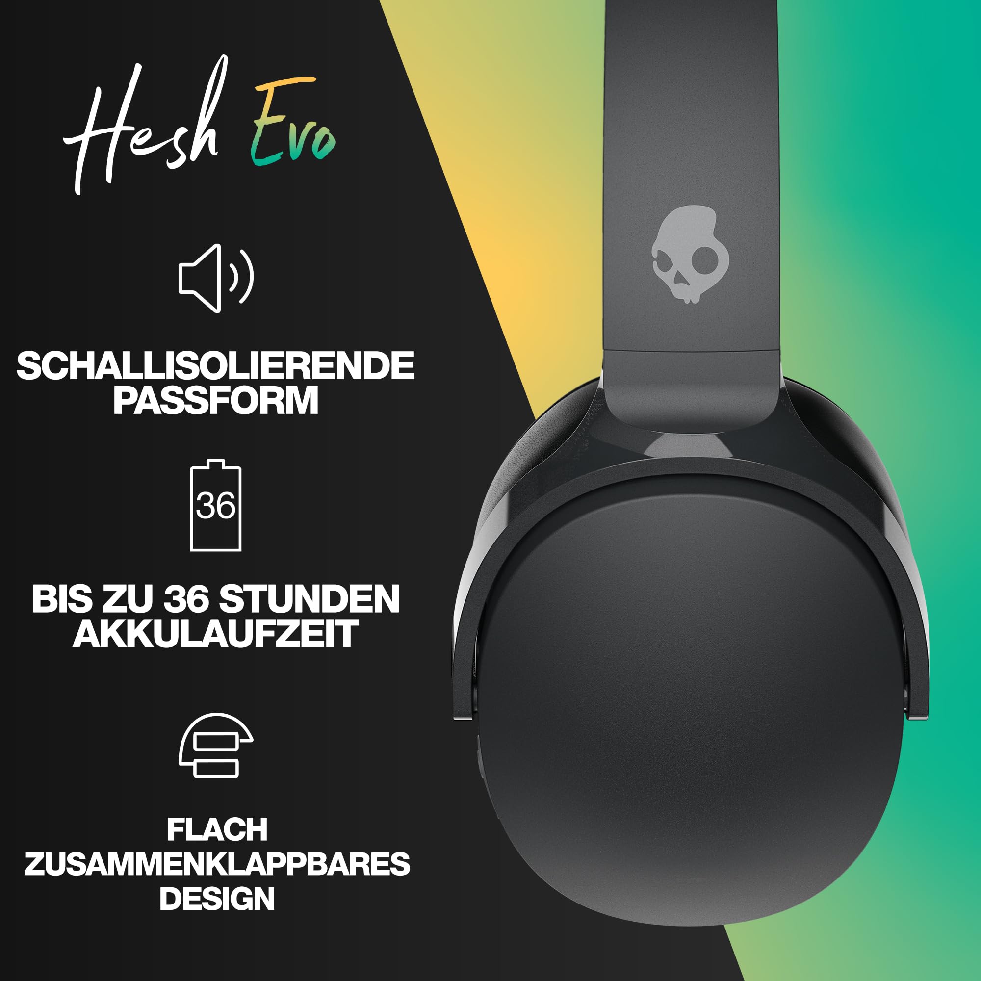 Skullcandy Hesh ANC Wireless Over-Ear Bluetooth Headphones with Extra USB-C Charging Cable, Active Noise Canceling, 22 Hrs Battery, Foldable Lightweight Design, Microphone iPhone Android - Mod White