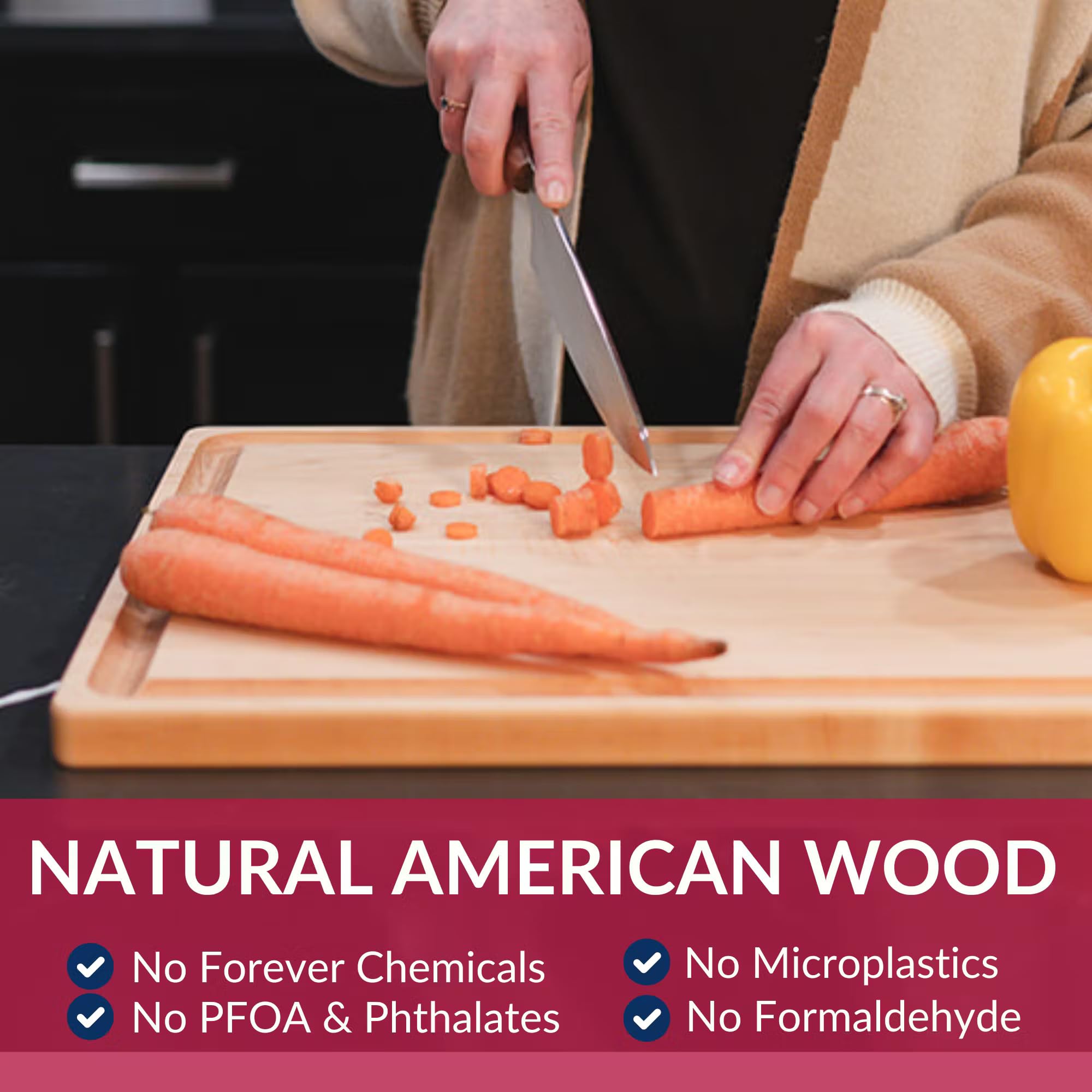 Made in USA Black Walnut Wood Cutting Board by Virginia Boys Kitchens - Butcher Block Wooden Carving Board with Juice Well made from Sustainable Hardwood (17x11)