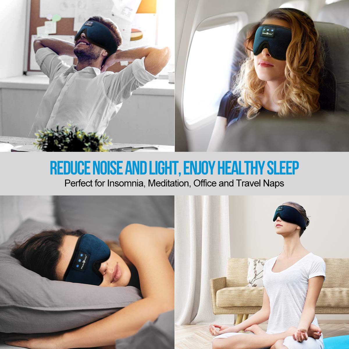 MUSICOZY Sleep Headphones, Bluetooth 5.2 Sleep Mask Headband Headphones Sleeping Eye Mask, Wireless Music Earbuds Earphones with HD Headphones Ultra-Thin Stereo Speakers for Side Sleepers Men Women