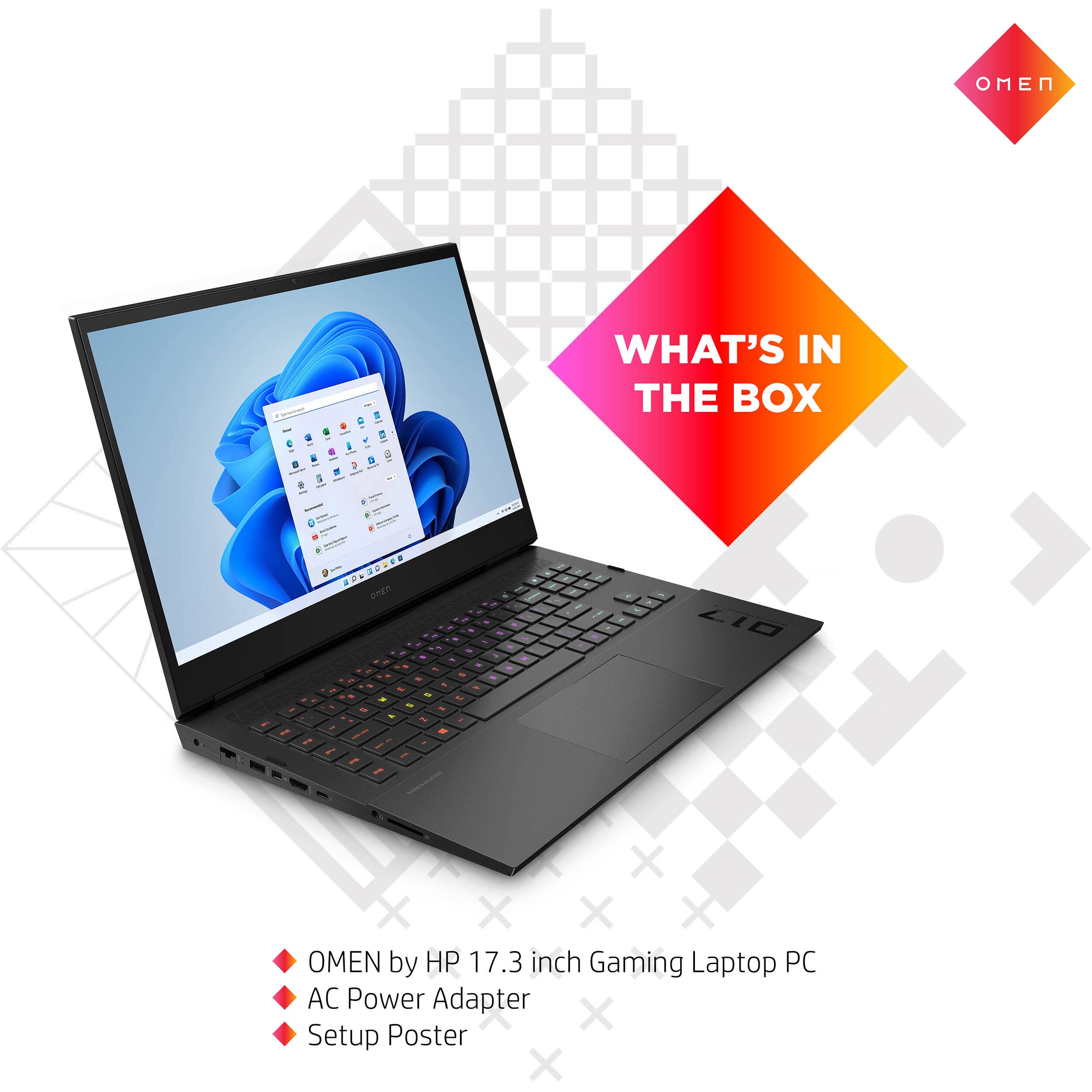 HP OMEN 17 17.3" FHD 144Hz Display Gaming Laptop - 12th Gen Intel Core i7-12800HX 16-Core up to 4.80 GHz CPU, 64GB DDR5 RAM, 1TB (2 x 512GB) NVMe SSD, GeForce RTX 3060 6GB Graphics, Windows 11 Pro