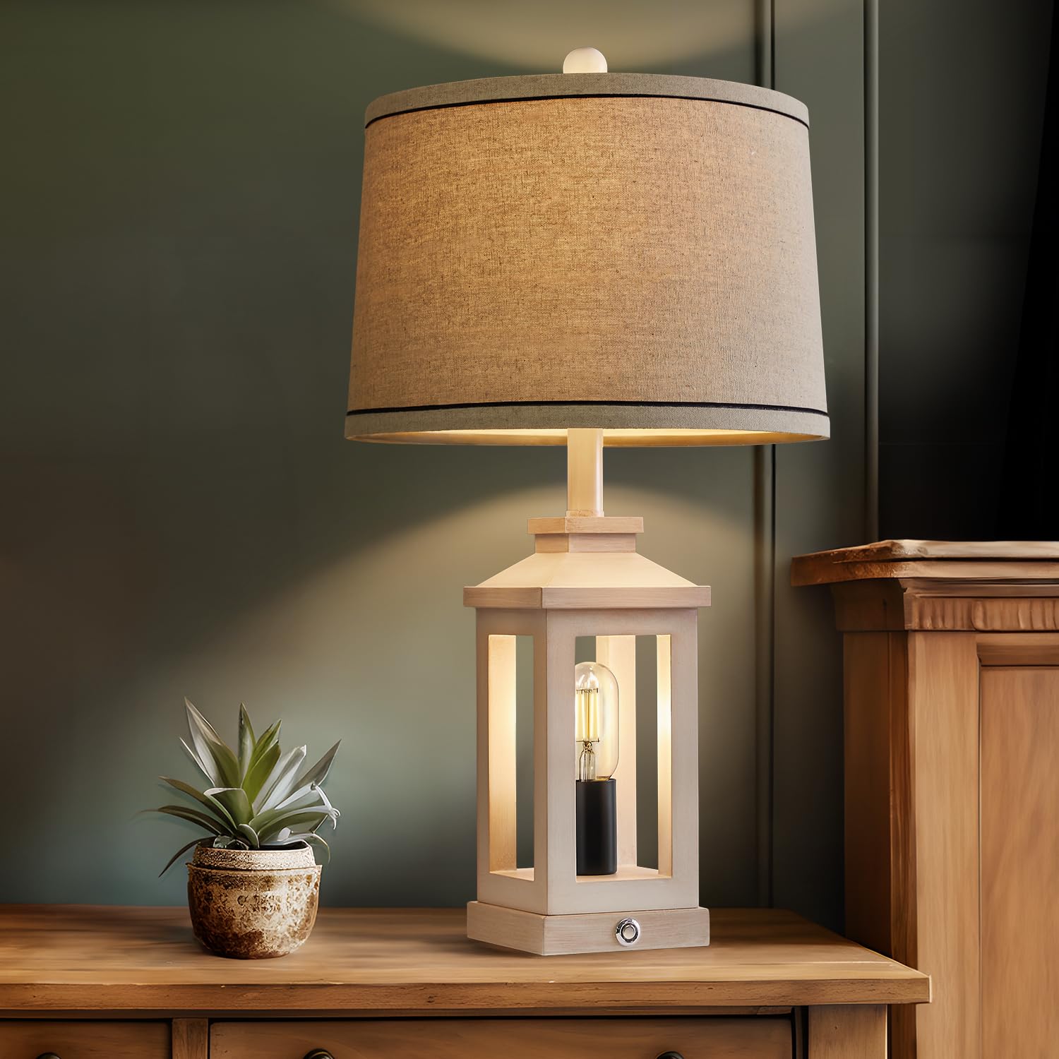 G-SAFAVA 23.75" Retro Farmhouse Black Table Lamp for Living Room Bedroom Nightstand Set of 2 Touch Control Bedside Nightlight Vintage Modern Lamp with USB C+A Ports and 2 Light Sources