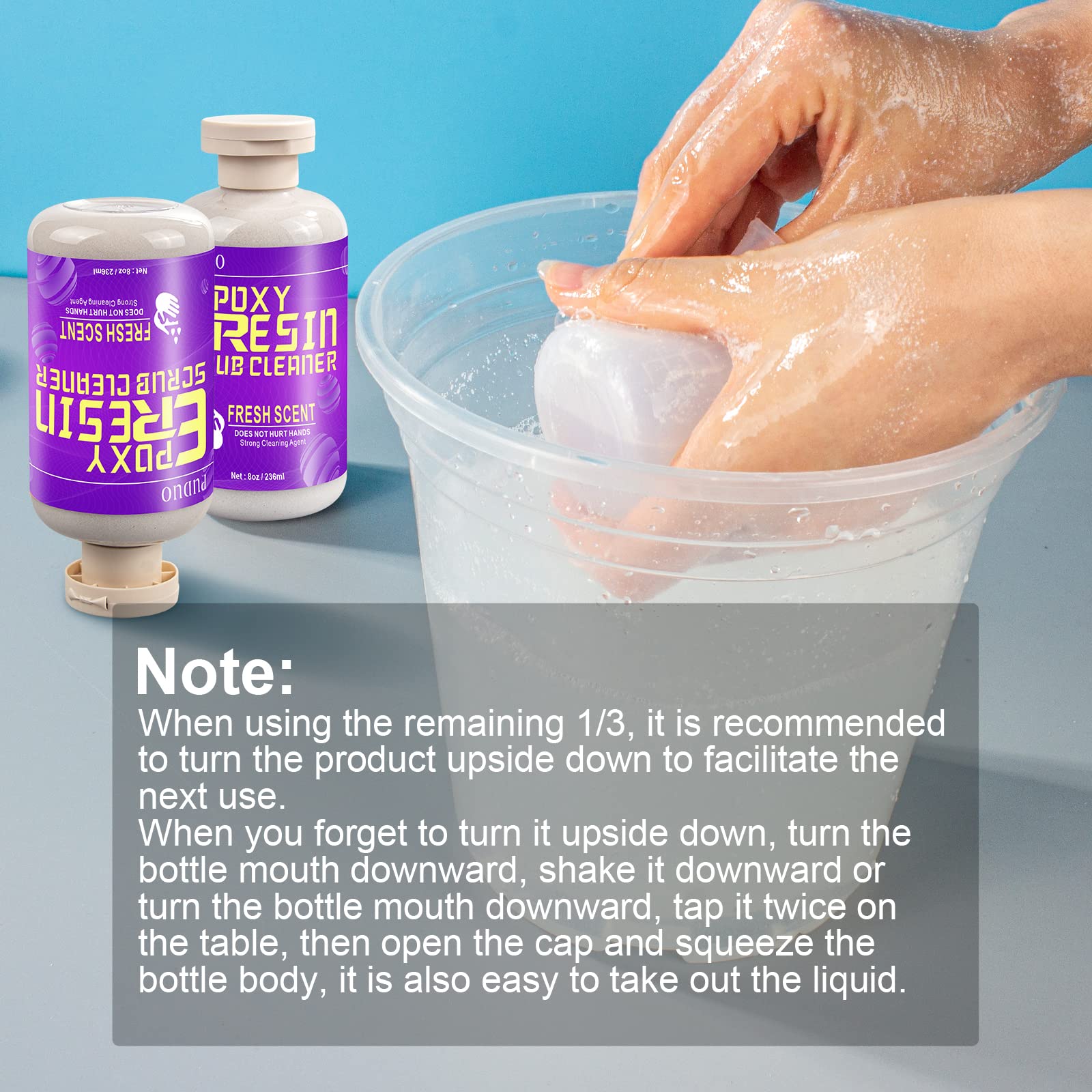 Puduo Resin Cleaner Water Softener, Epoxy Resin Remover, Resin Remover Tools, Cleaner for Epoxy Resin, UV Resin, Resin Molds, 8 OZ Epoxy Hand Scrub Cleaner/Hand Soap (32 OZ)