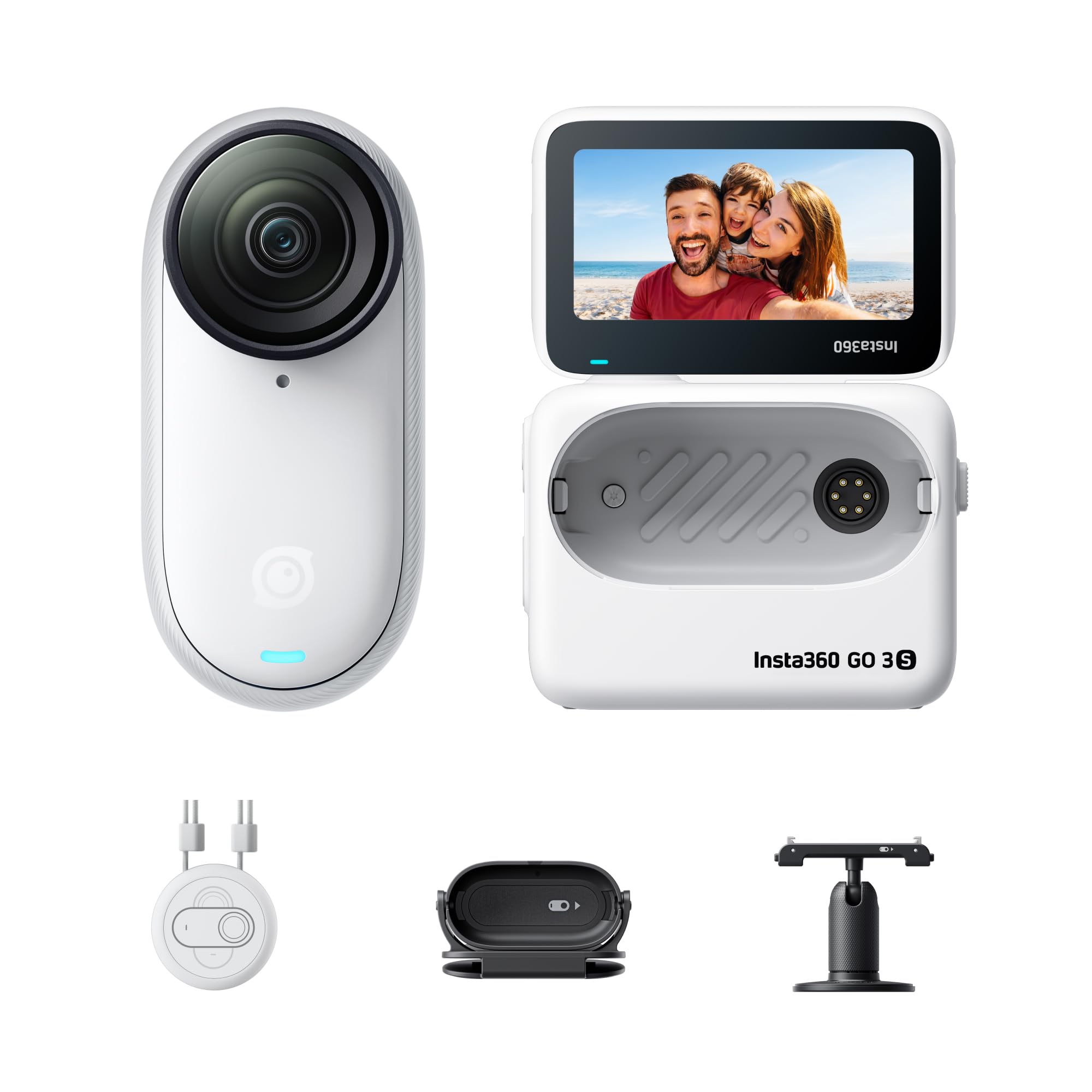 Insta360 GO 3S - 128 GB Black 4K Tiny Portable Vlogging Camera, Hands-Free POVs, Mount Anywhere, Stabilization, 140 Min Battery Life, 10m Waterproof, Pet POV: White Standard Bundle