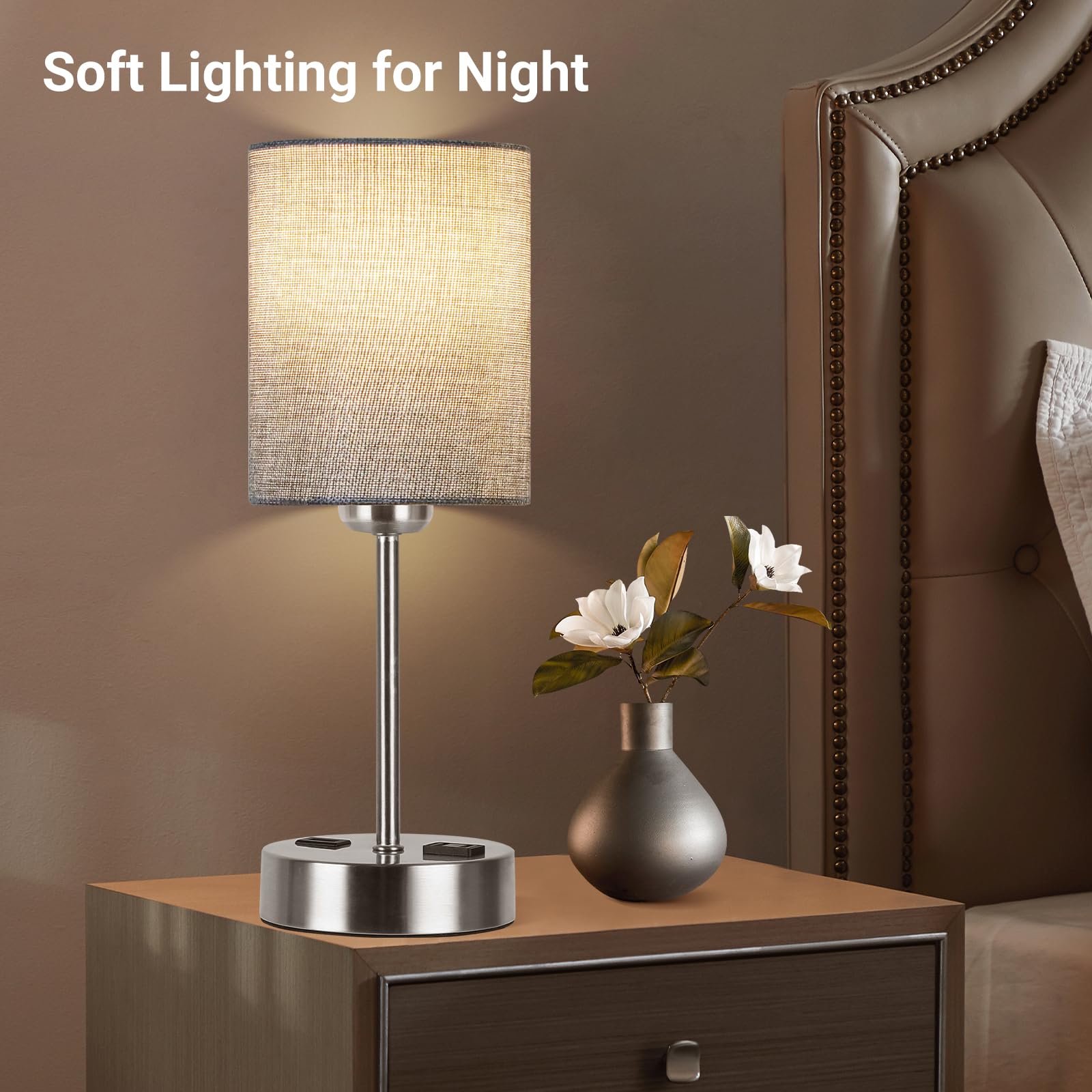 PARTPHONER Touch Table Lamps for Bedroom Set of 2, Bedside Nightstand Lamps with USB Port and Power Outlet, 3 Way Dimmable White Lamp for Living Room Nursery Room, Daylight White Bulbs Included