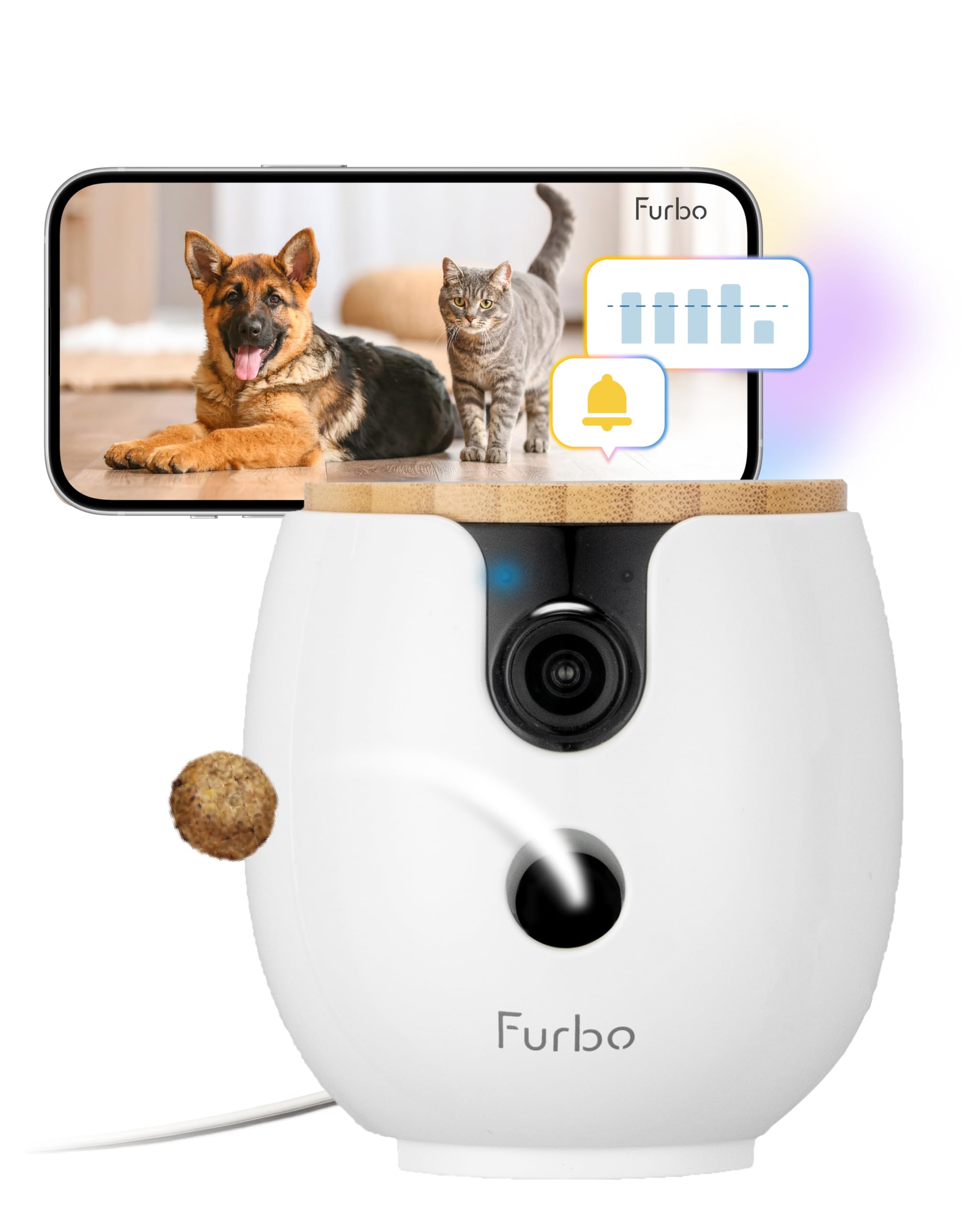 Furbo 360° Dog Camera - Unlock with Paid Plan: Home Security & Dog Safety Alerts, Rotating Pet Treat Dispenser w/ 2-Way Speaker, Smart Indoor Cam w/Phone App (3mo Minimum Subscription Required)
