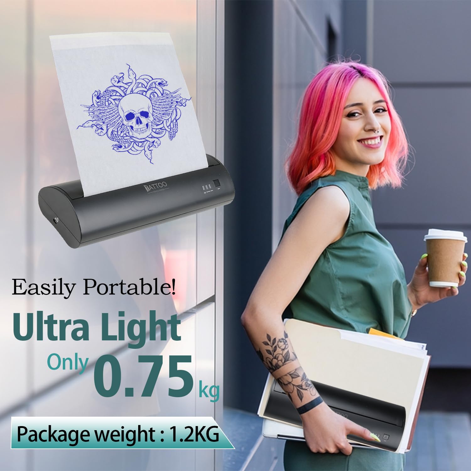 Atelics Wireless Tattoo Transfer Stencil Printer, with Storage Case and 10Pcs Transfer Paper, Portable Tattoo Transfer Thermal Copier Machine, Compatible for iOS&Android Phone, iPad&PC
