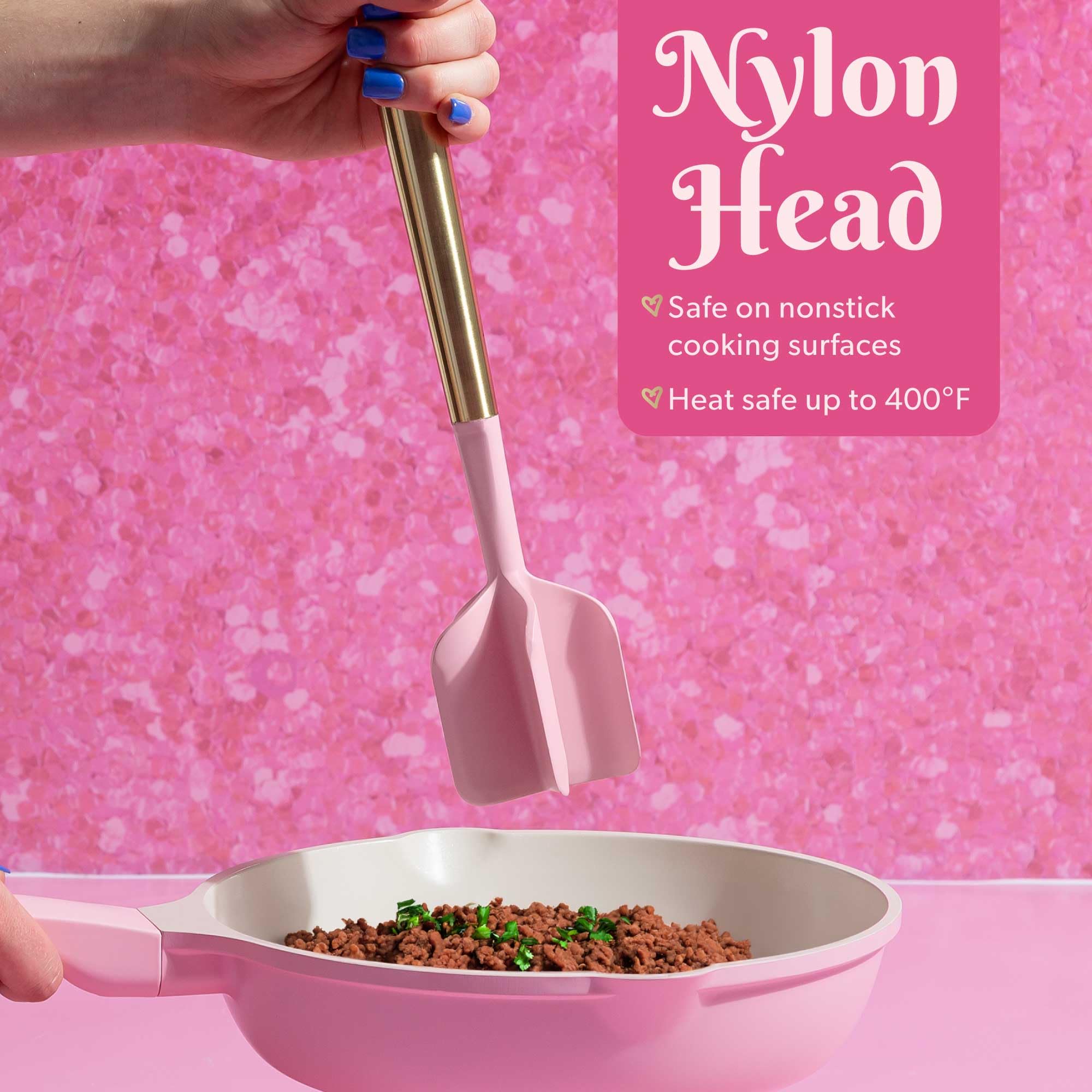 Paris Hilton Meat Chopper with Pink Jewel Shaped Handle, Heat-Resistant up to 400°F, Dishwasher Safe Kitchen Tools and Utensil, Pink and Gold