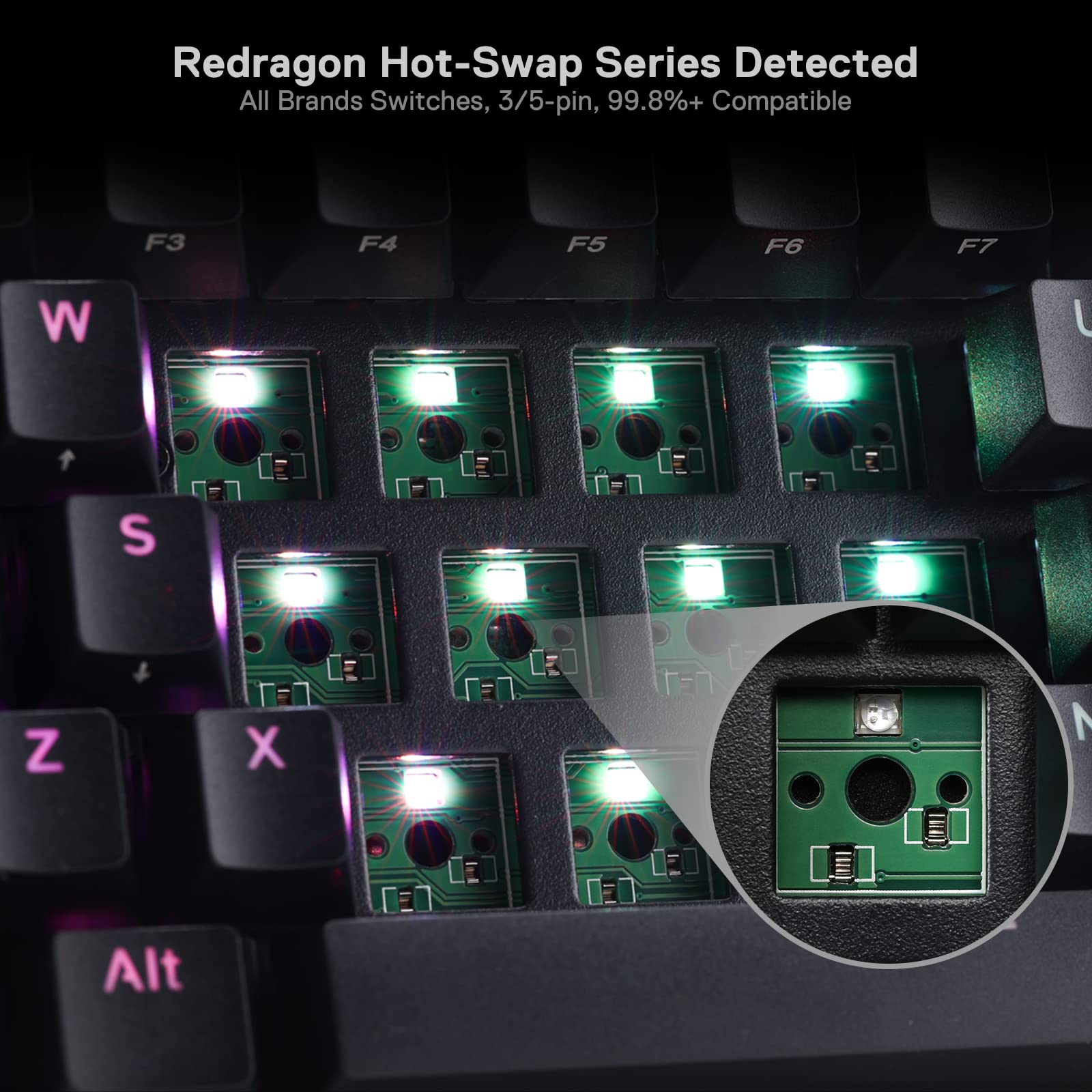 Redragon K530 Pro Draconic 60% Wireless RGB Mechanical Keyboard, BT/2.4Ghz/Wired 3-Mode 61 Keys Compact Gaming Keyboard w/Hot-Swap Socket, Free-Mod Plate Mounted PCB & Clicky Blue Switch