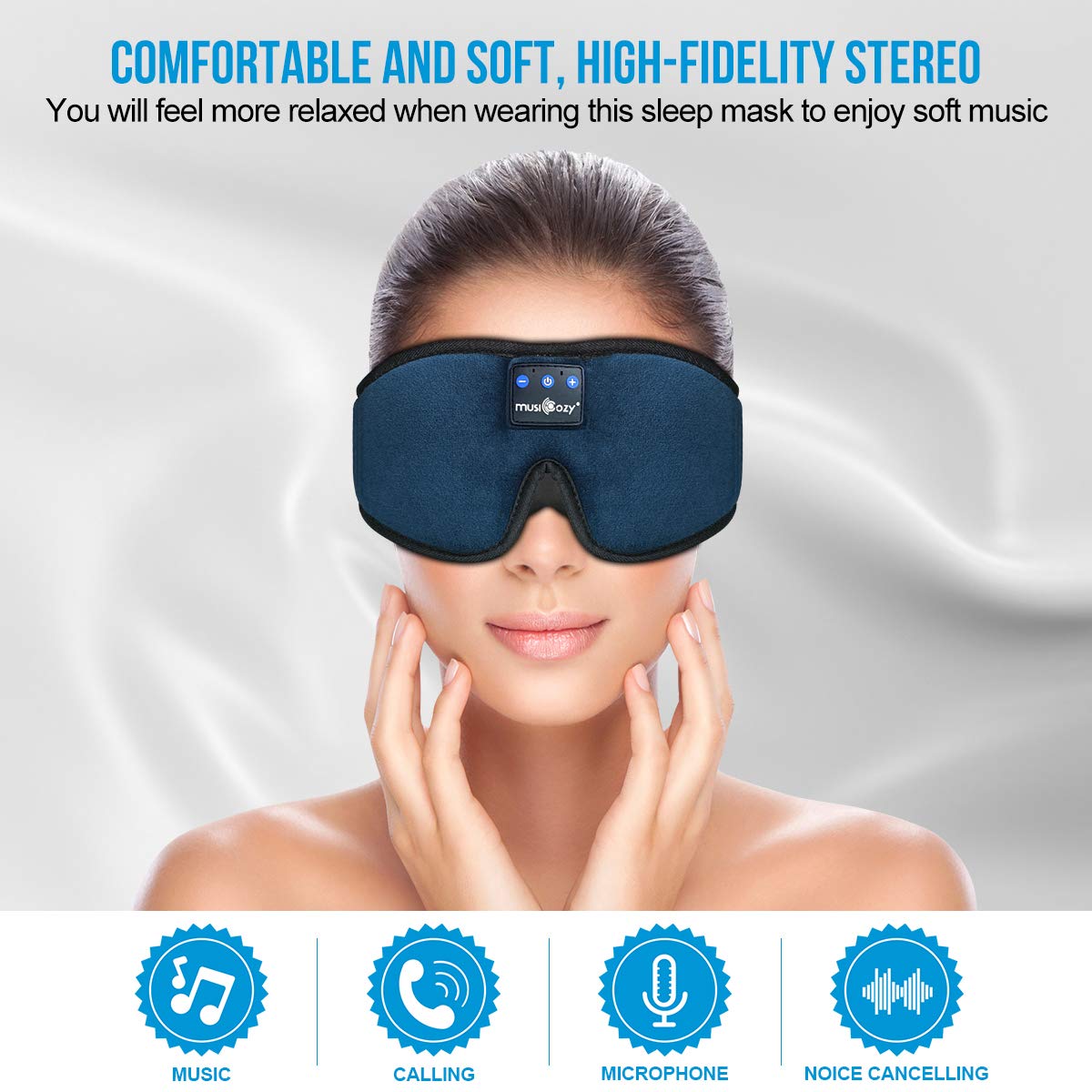 MUSICOZY Sleep Headphones, Bluetooth 5.2 Sleep Mask Headband Headphones Sleeping Eye Mask, Wireless Music Earbuds Earphones with HD Headphones Ultra-Thin Stereo Speakers for Side Sleepers Men Women