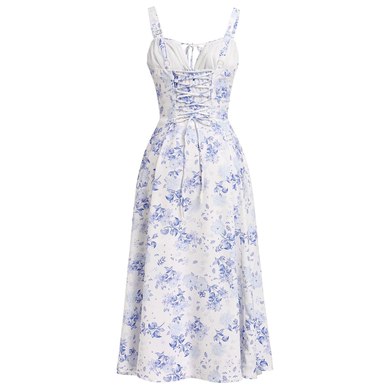 Women's Floral Corset Dress Formal Cocktail Dresses Going Out Casual Sundress Split Thigh Spaghetti Strap Vintage Dress: Large Blue