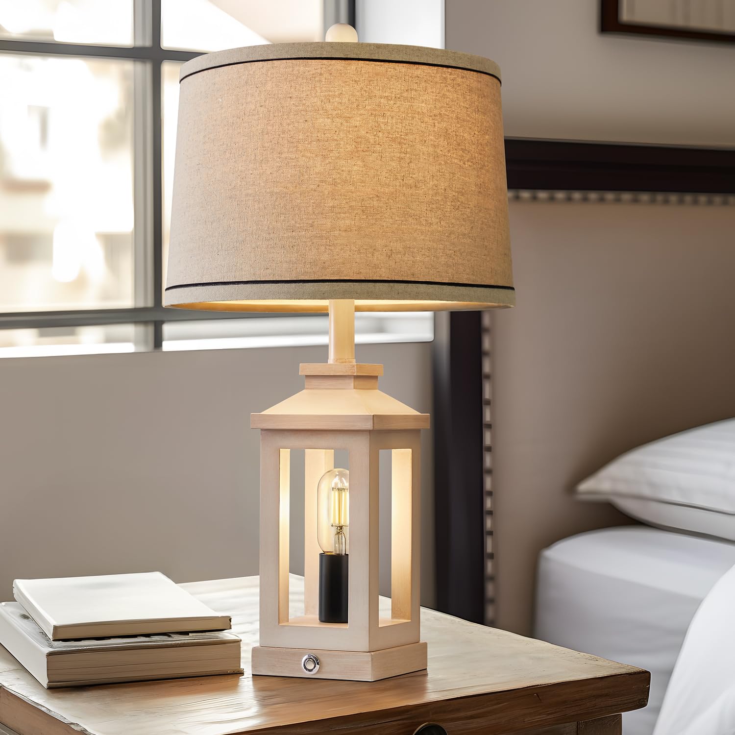 G-SAFAVA 23.75" Retro Farmhouse Black Table Lamp for Living Room Bedroom Nightstand Set of 2 Touch Control Bedside Nightlight Vintage Modern Lamp with USB C+A Ports and 2 Light Sources