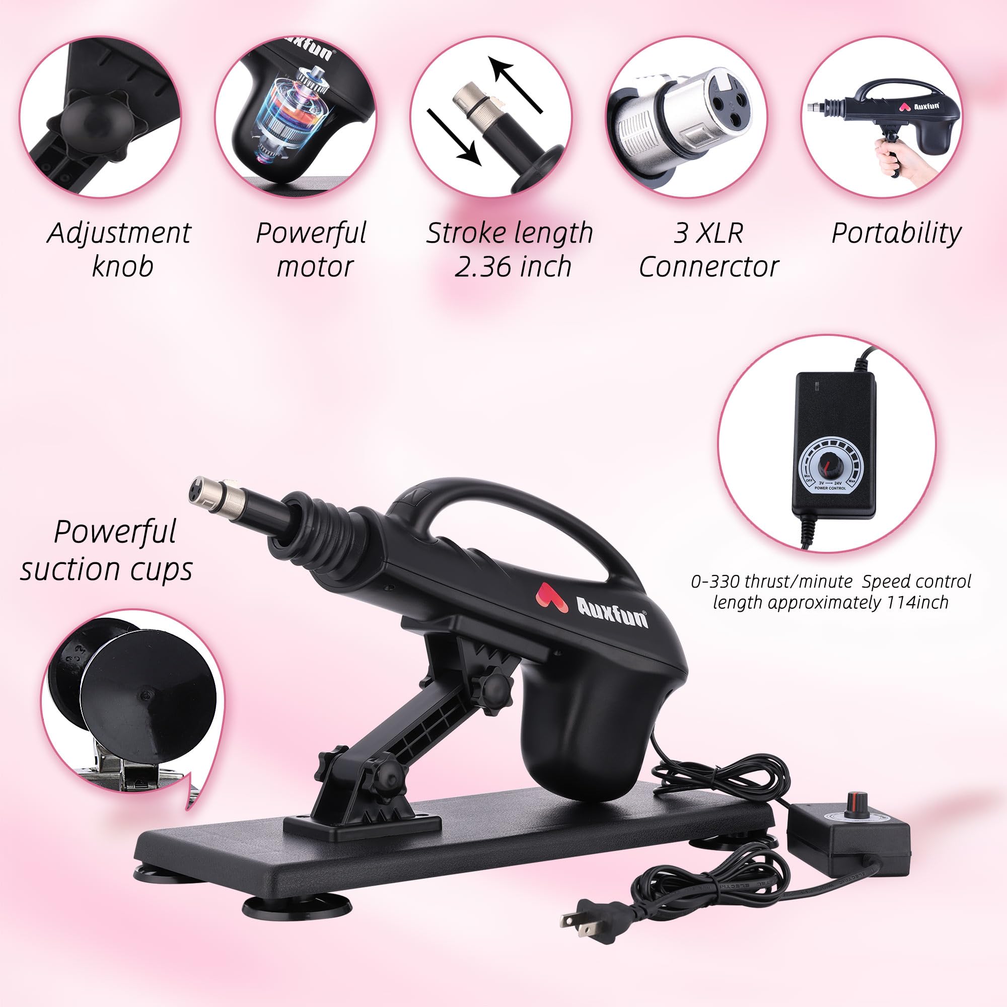 Sex Machine Dildo Machine for Women,Fuck Machine with Powerful Suction Cups,Thrusting Machine with 3Xlr Connector,Thrusting Machine with 8 Attachments Sex Toys: Big Black