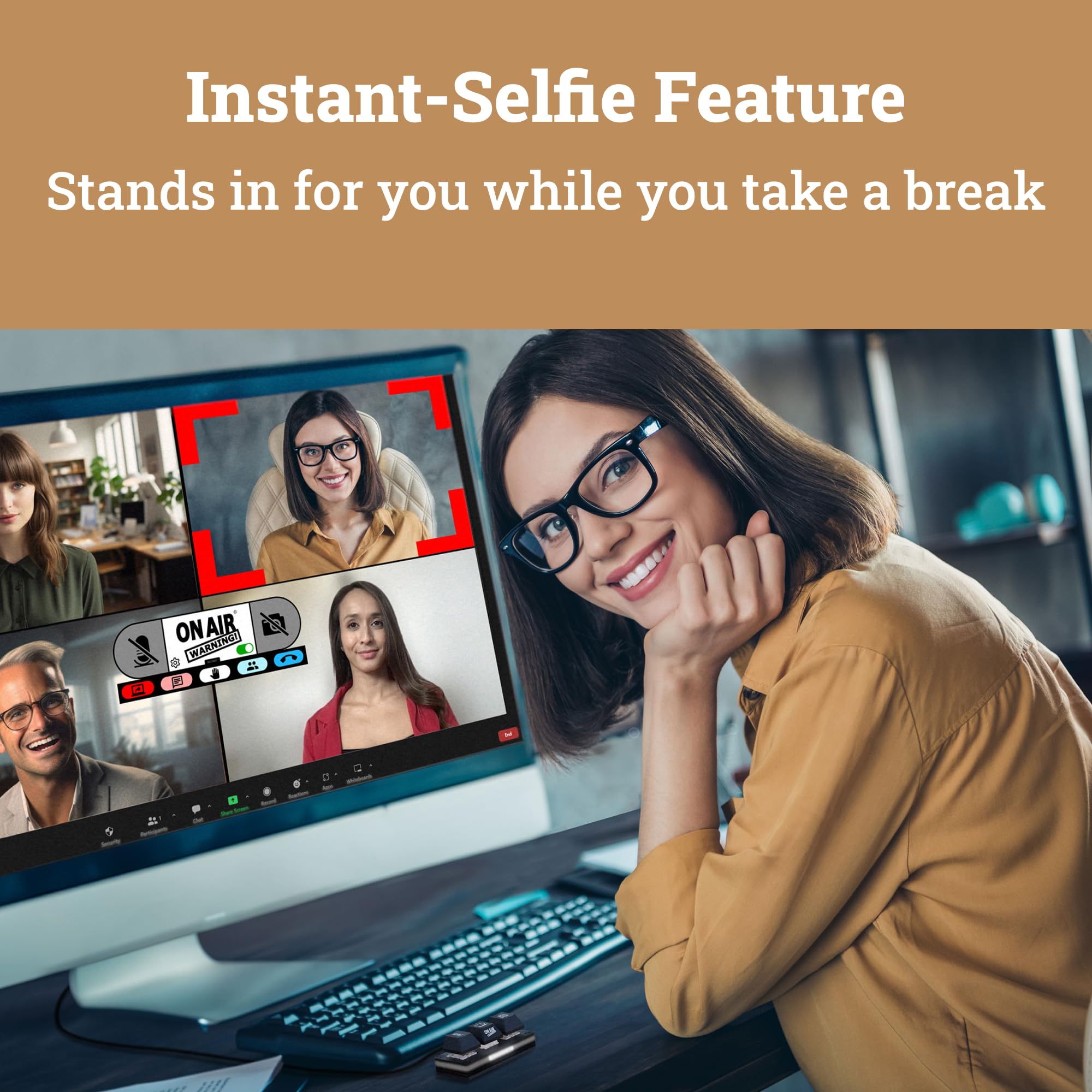 On Air Warning! Mute Button USB Microphone, Cam Control Buttons, One-Touch, Mute Button with LED Indicator, PC Mic Mute Switch, Free Software Download for Online Calls/Class/Recording Video