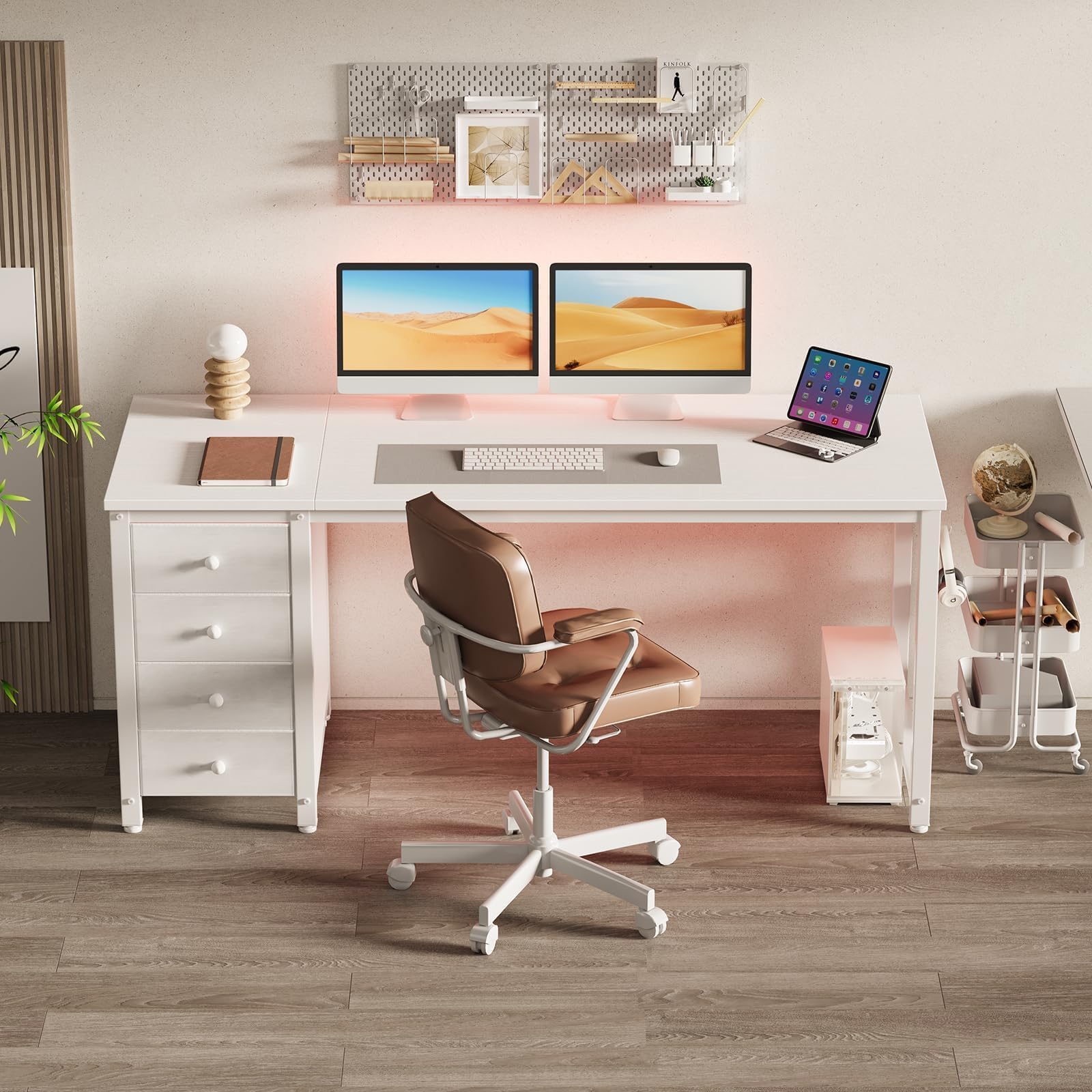 Lufeiya Small Gaming Desk with 4 Fabric Drawers, 40 Inch Kids Girls Teen Cute Study Desk for Bedroom, Reversible Work Computer Writing Table Desks for Small Space Home Office, Black