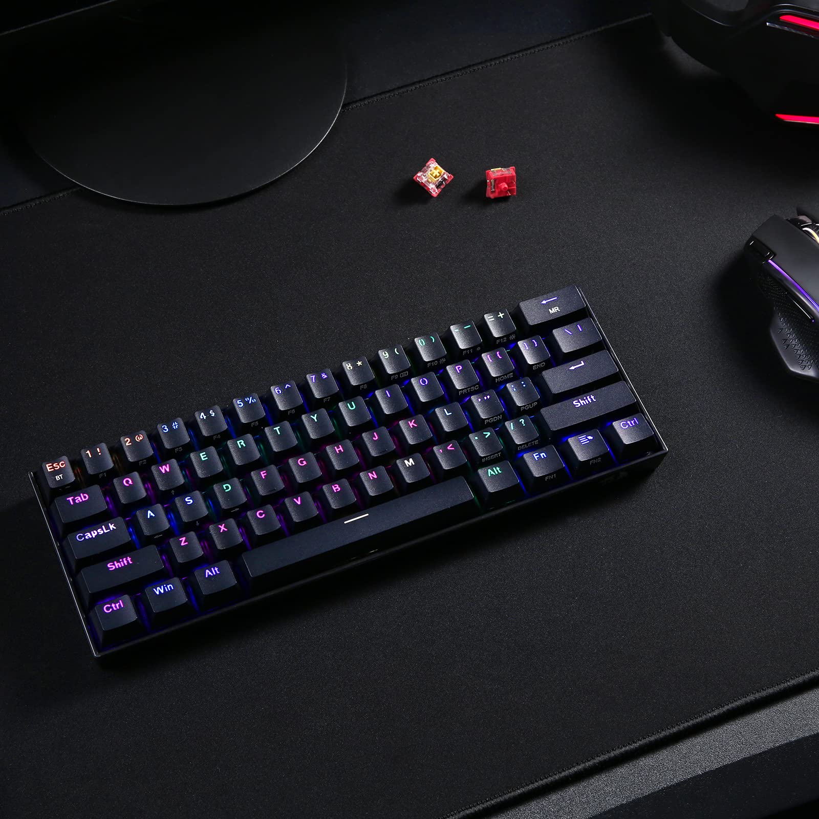 Redragon K530 Pro Draconic 60% Wireless RGB Mechanical Keyboard, BT/2.4Ghz/Wired 3-Mode 61 Keys Compact Gaming Keyboard w/Hot-Swap Socket, Free-Mod Plate Mounted PCB & Clicky Blue Switch