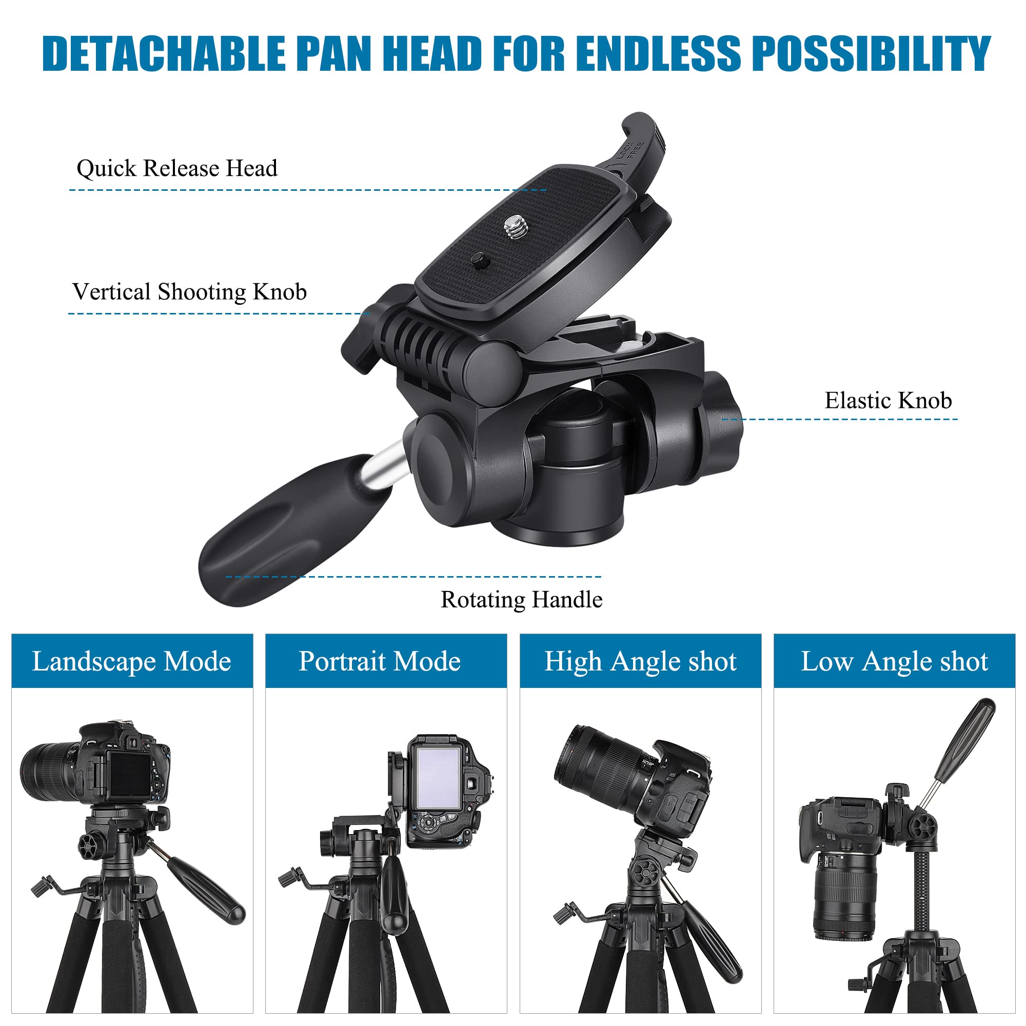 VICTIV 74” Camera Tripod, Tripod for Camera and Phone, Aluminum Professional Tripod Stand for Canon Nikon with Carry Bag and Phone Holder, Compatible with DSLR, iPhone, Spotting Scopes, Max Load 15 Lb