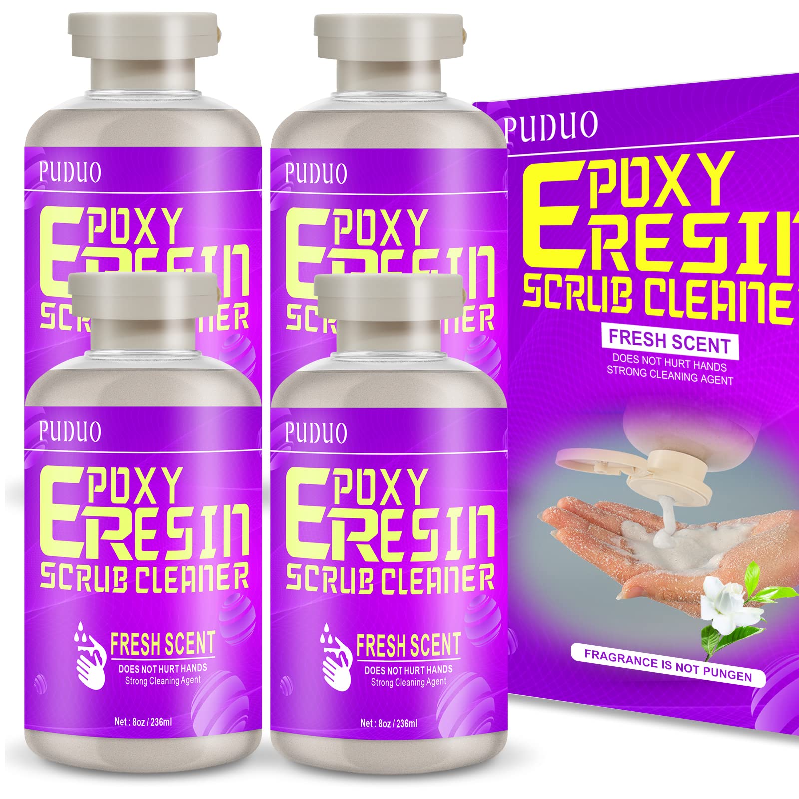 Puduo Resin Cleaner Water Softener, Epoxy Resin Remover, Resin Remover Tools, Cleaner for Epoxy Resin, UV Resin, Resin Molds, 8 OZ Epoxy Hand Scrub Cleaner/Hand Soap (32 OZ)