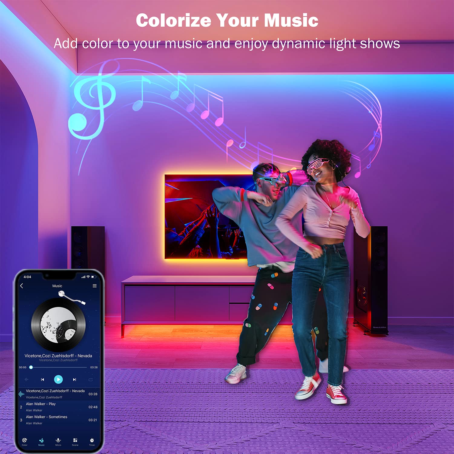 Leeleberd Led Lights for Bedroom 100 ft (2 Rolls of 50ft) Music Sync Color Changing RGB Led Strip Lights with Remote App Control Bluetooth Led Strip, Lights for Room Home Kitchen Party Decor