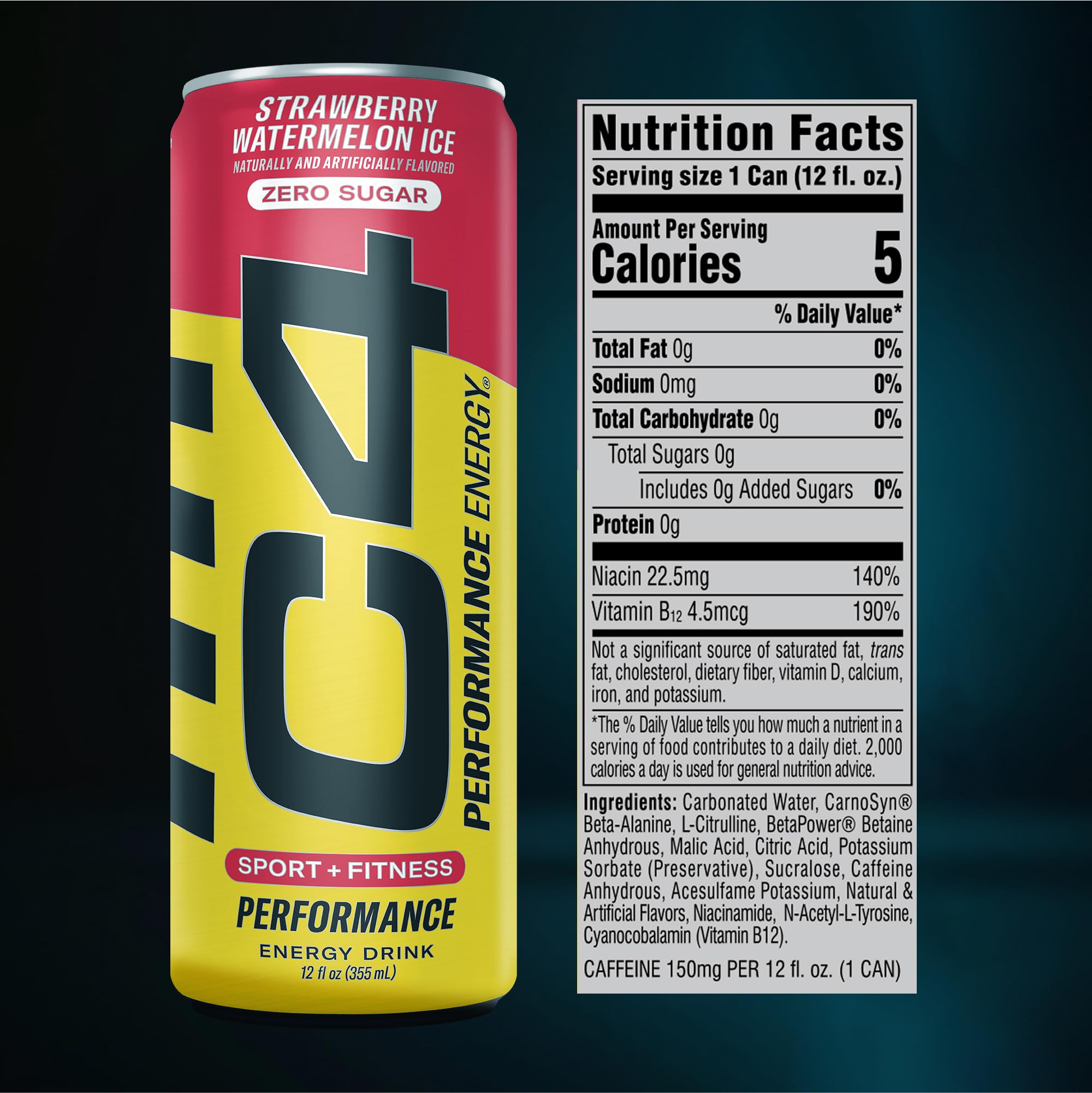 Cellucor C4 Performance Energy Drink | JOLLY RANCHER Watermelon | Zero Sugar Carbonated Preworkout Energy | 200mg Caffeine with Beta Alanine | 16 Fl Oz (12 Pack)