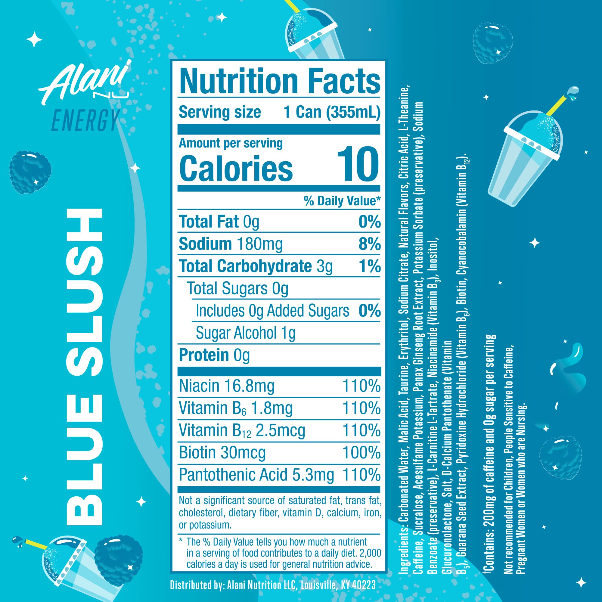 Alani Nu DREAM FLOAT, Sugar Free, Low Calorie Energy Drinks, 200mg Caffeine, Biotin, B Vitamins, Zero Sugar, 10 Calories, 12 Fl Oz Cans, 24 Pack