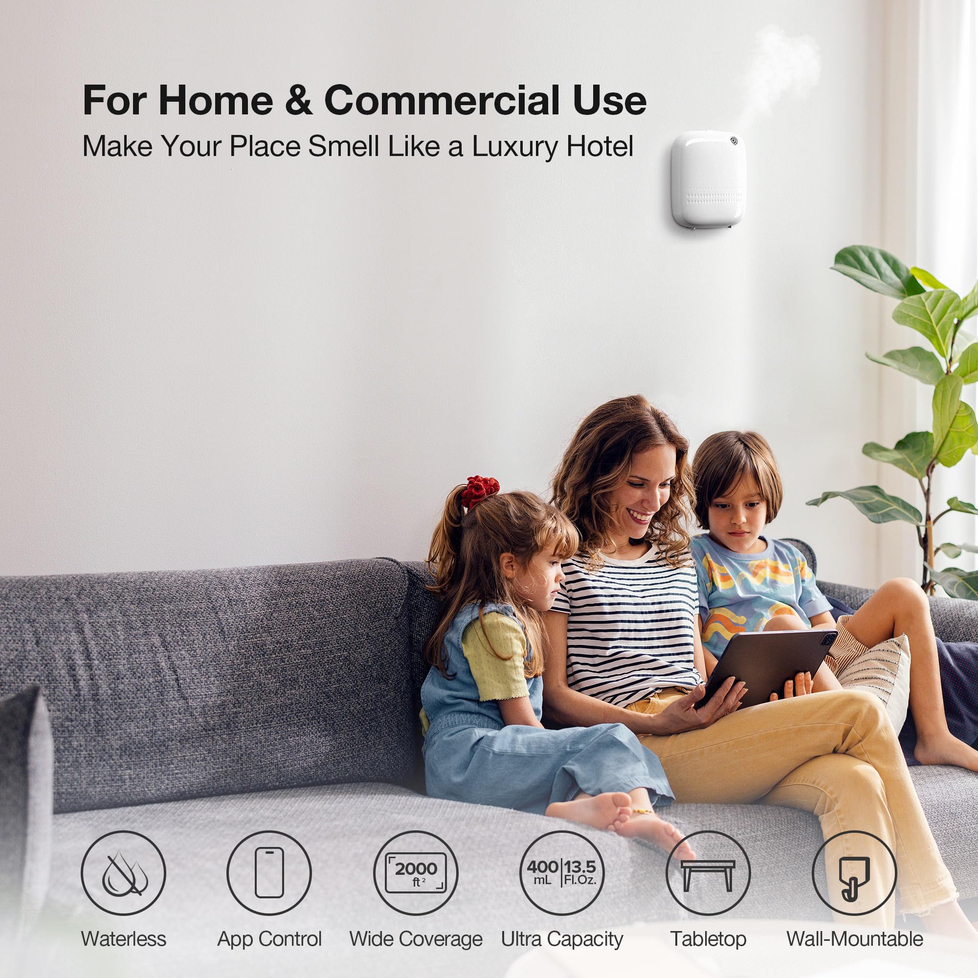 Airversa Smart Scent Air Machine with 400mL Capacity Up to 2000 sq.ft. Waterless Essential Oil Diffuser for Home and Commercial Use, Aromatherapy Scent Diffuser for Large Rooms, ANW-Black