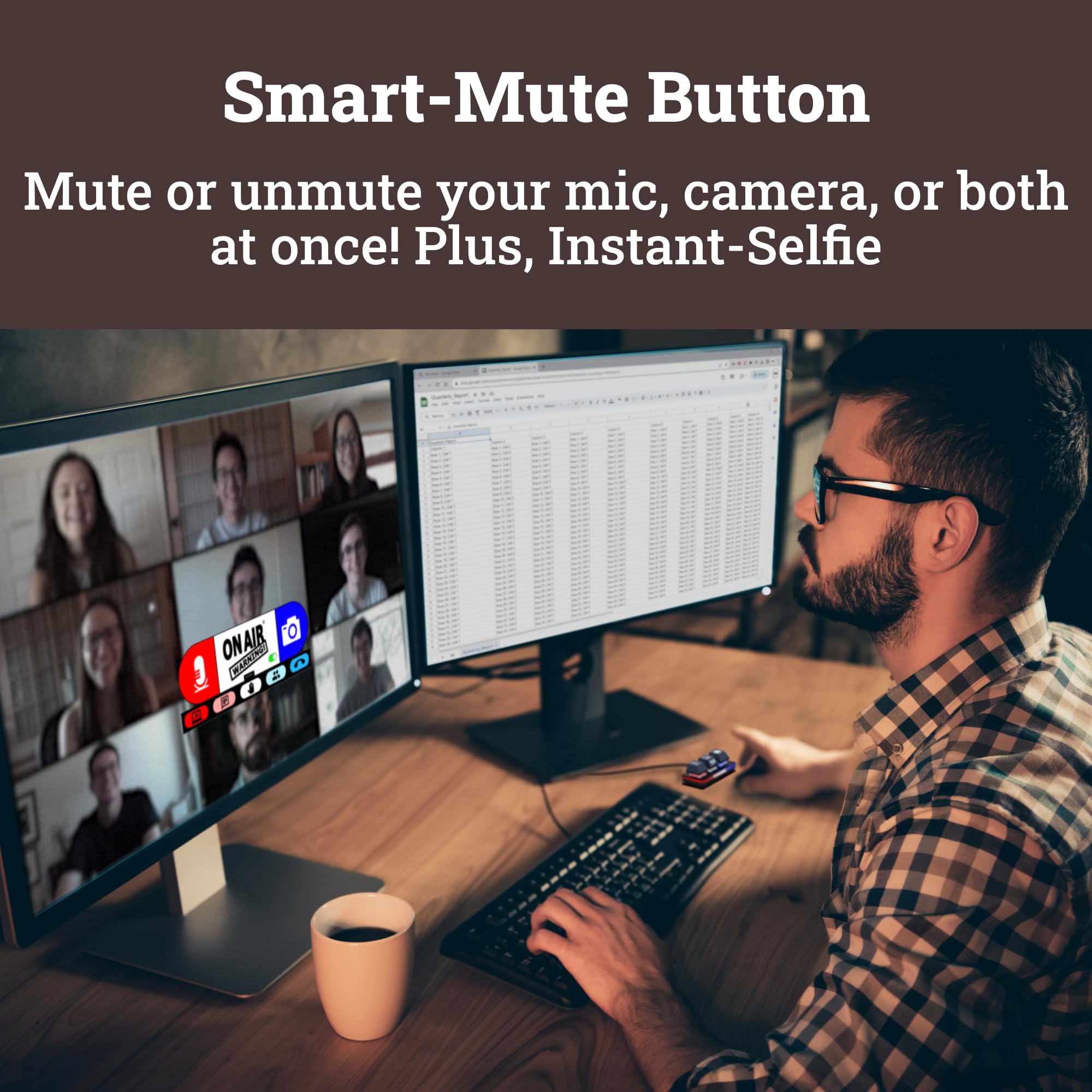 On Air Warning! Mute Button USB Microphone, Cam Control Buttons, One-Touch, Mute Button with LED Indicator, PC Mic Mute Switch, Free Software Download for Online Calls/Class/Recording Video