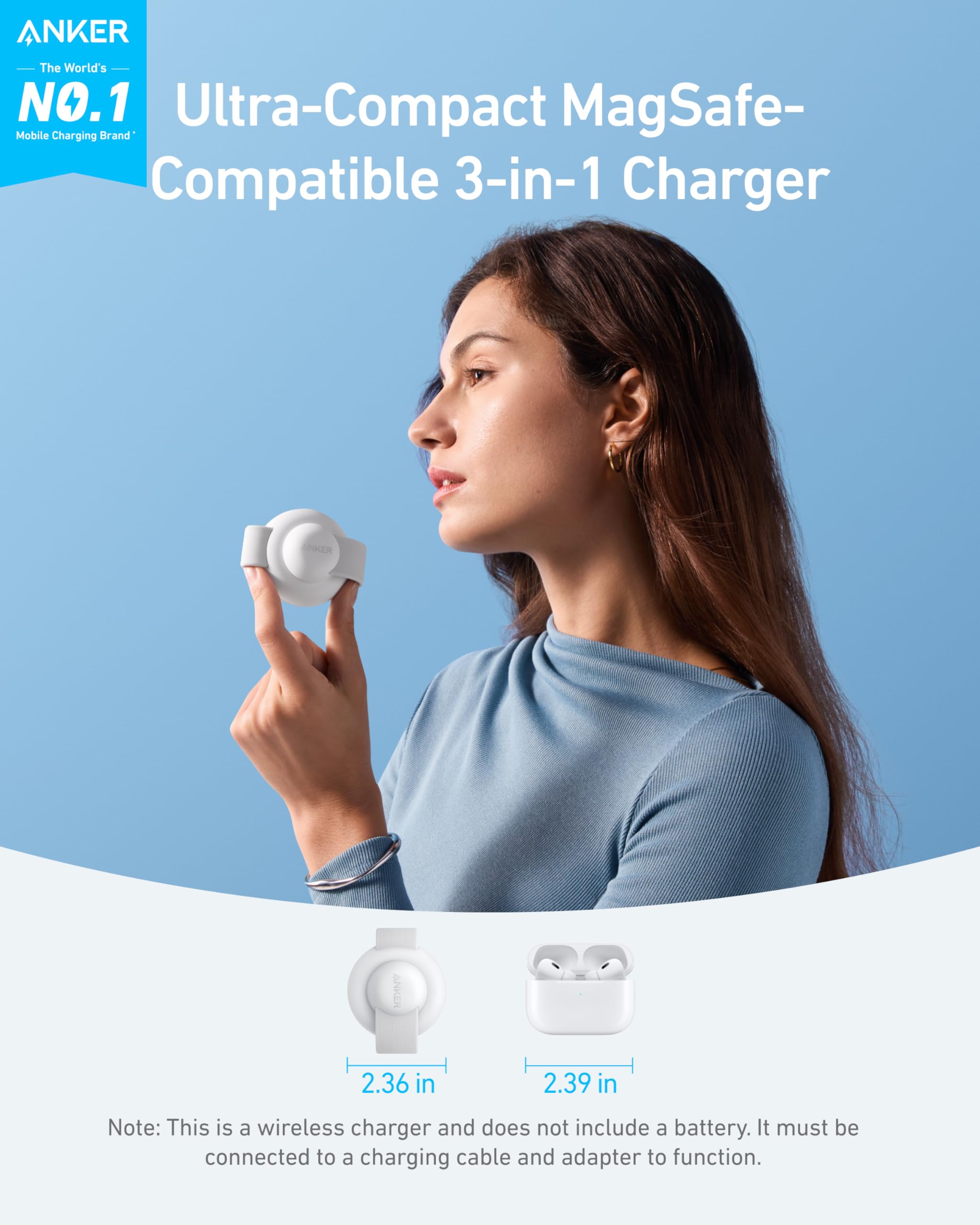 Anker MagSafe Compatible MagGo UFO 3-in-1 Charger, iPhone 17 Wireless Charging Station, 15W Qi2 Certified, Foldable Travel Charging Pad, for iPhone 17/16/15/14, AirPods, Apple Watch (Not a Power Bank)
