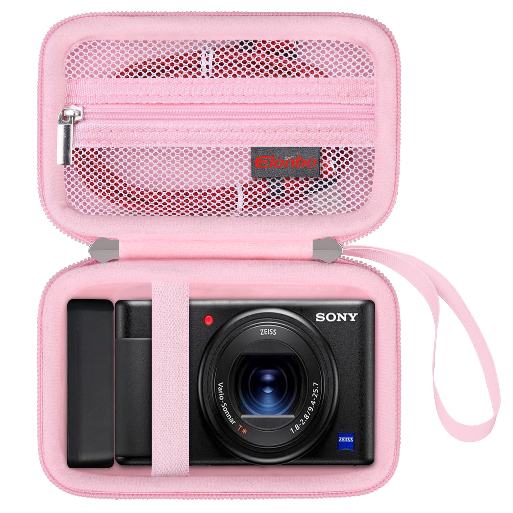 Elonbo Carrying Case for Sony ZV-1F/ ZV-1 II/ZV-1 Vlog Digital Camera for Content Creators, Sony ZV1 Vlogging Camera Hard Travel Bag, Mesh Pocket fits Battery Card Reader Cable, Pink