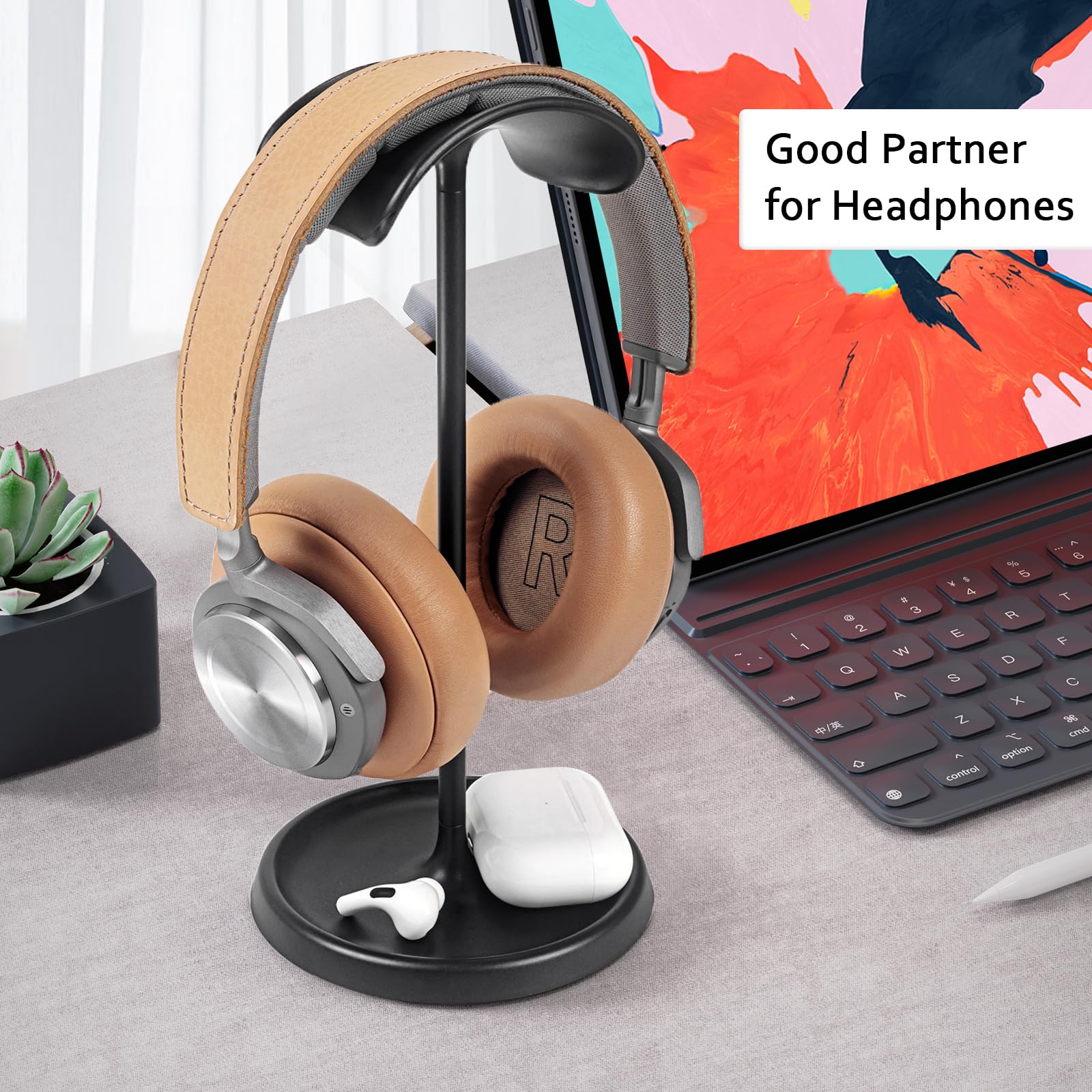 Headphone Stand, Curved Headset Stand with Storage Tray, Heavy Base Gaming Headset Holder for AirPods Max, AirPods, AirPods Pro, Beats, Bose, Sennheiser, Sony and More ()
