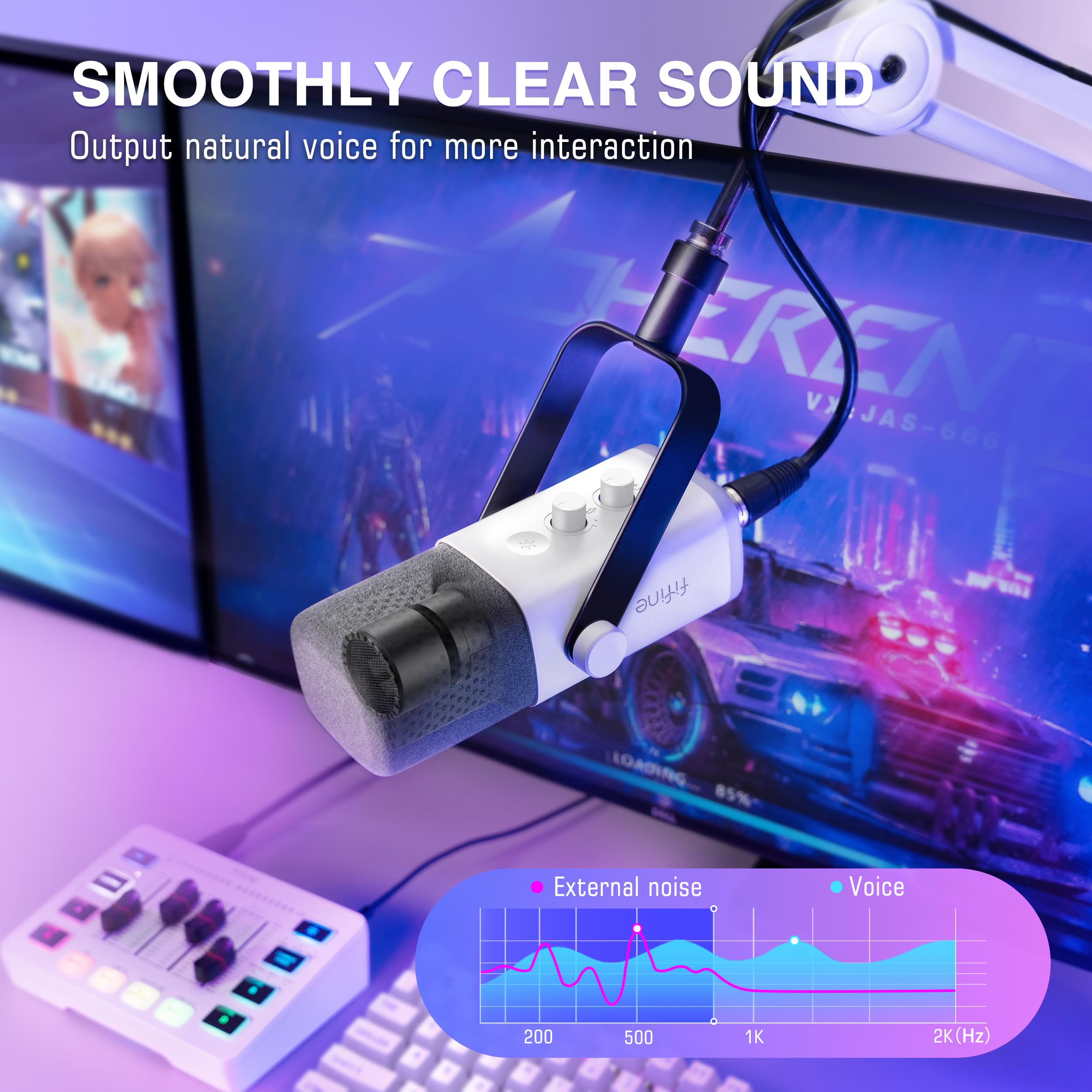 FIFINE Gaming Equipment Bundle, Dynamic XLR/USB Gaming Microphone Set with Streaming Audio Mixer for Podcast Recording Video Vocal, RGB Gamer Set with Volume Fader/XLR Interface for PC-AmpliGame KS5
