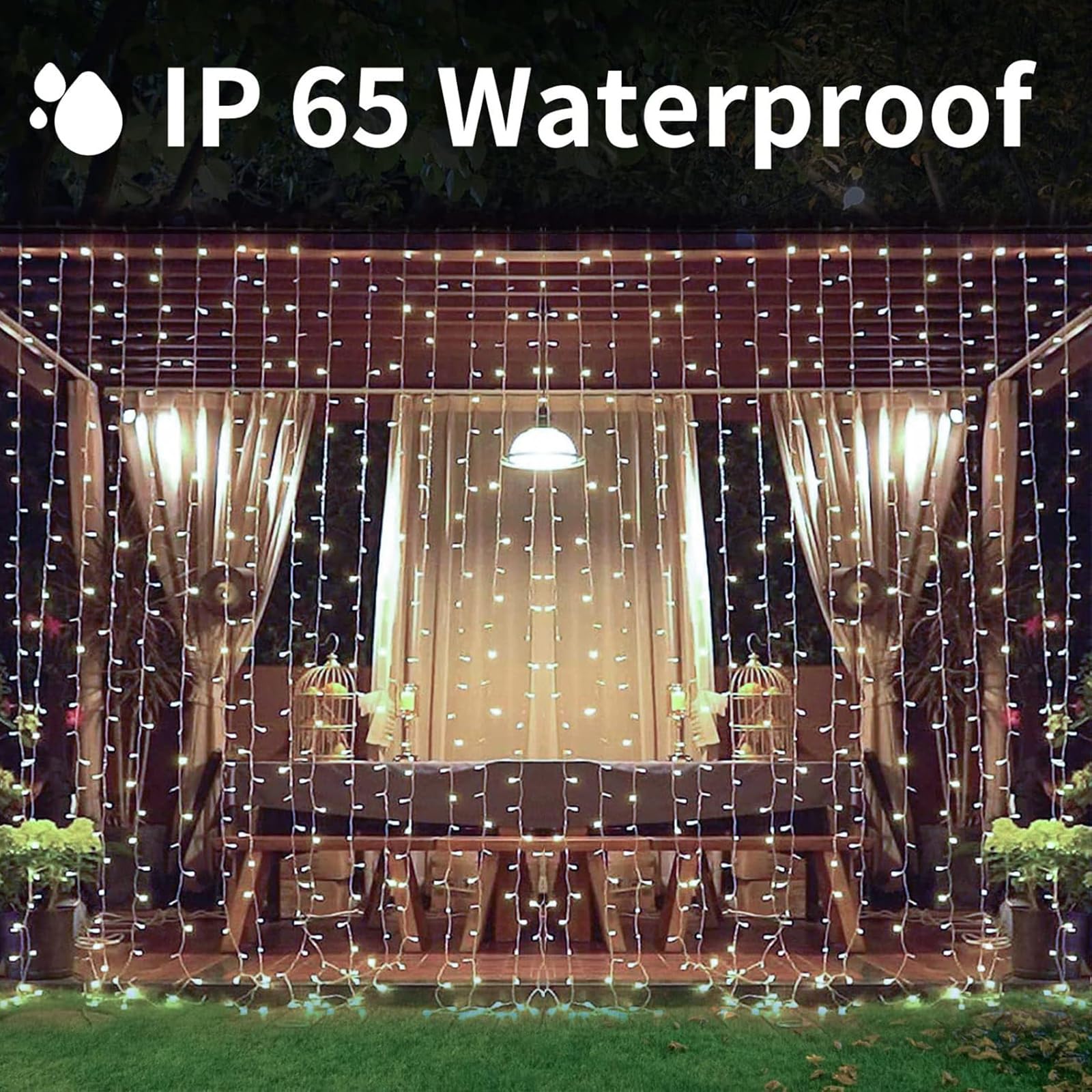 XINXIANLIAN 300LED Solar Curtain Lights Outdoor Indoor 8 Modes Solar Fairy Curtain String Lights Waterproof Twinkle Lights for Home Garden Patio Gazebo(): Cold White