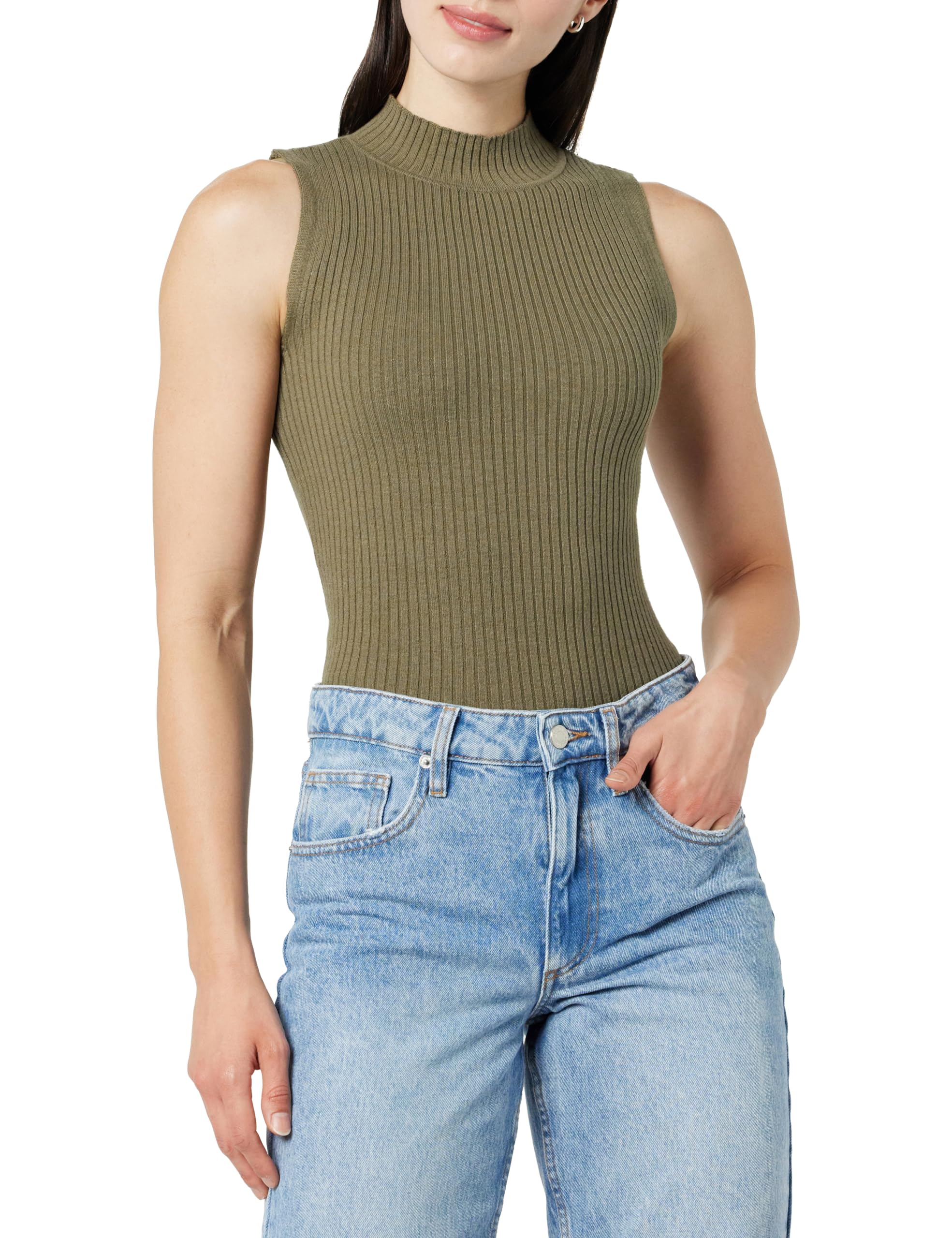 The Drop Women's Karolina Sleeveless Ribbed Mock-Neck Sweater