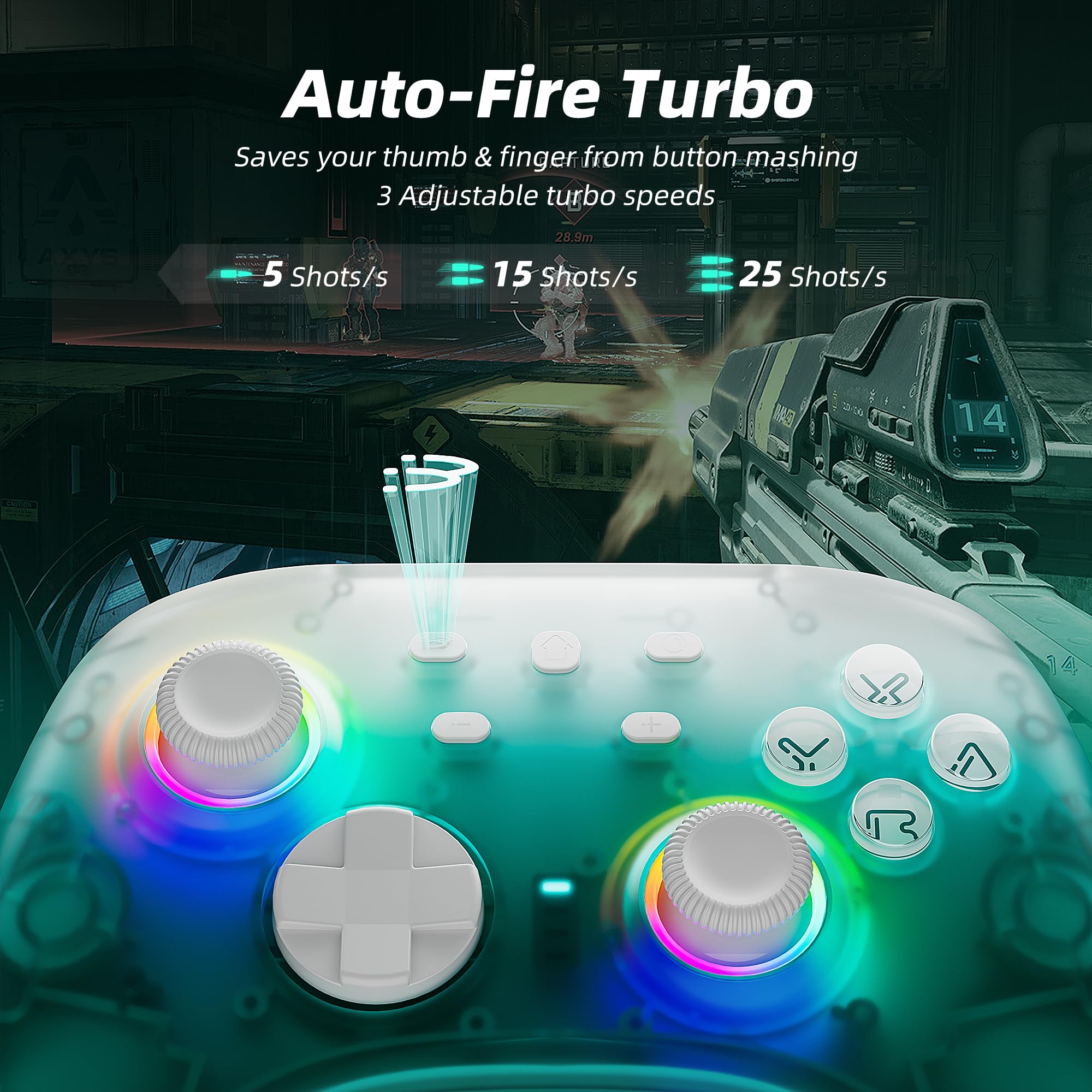 Mytrix Wireless Controllers for Switch/Switch 2, Windows PC iOS Android Steam/Steam Deck, Bluetooth Controller with Programmable, Hall Effect Joysticks, Adjustable LED Light/Turbo/Vibration: Mytrix Wireless Controller for Switch/Switch 2, Windows PC iOS Android Steam, Black Ice Bluetooth Controller with Hall Effect Joysticks/Hall Trigger, RGB Light/Programmable/Turbo/Vibration