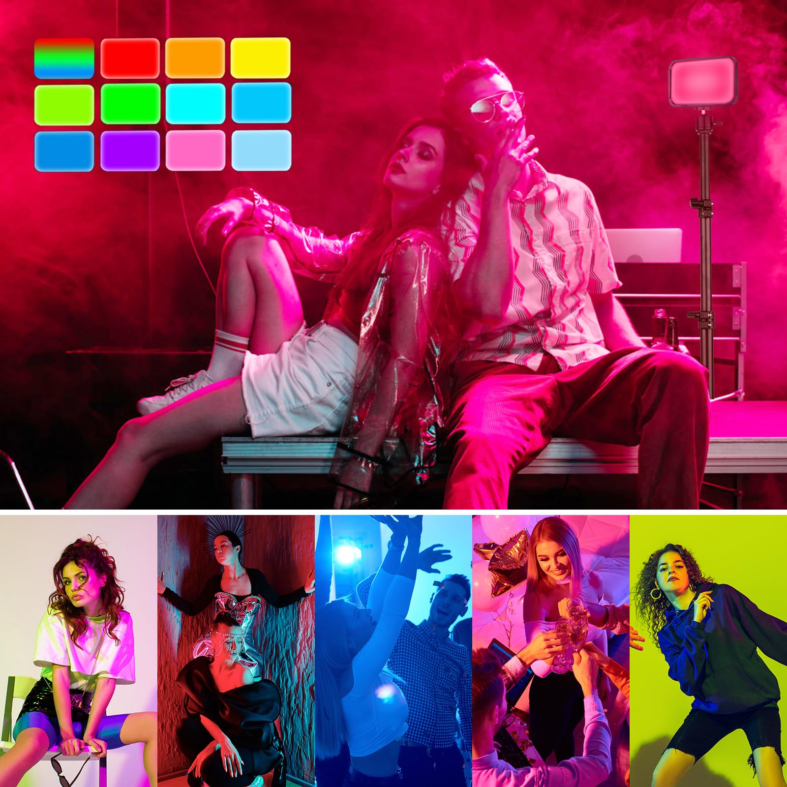 Torjim RGB Photography Video Lighting, Studio Lights with Adjustable Tripod Stand - 16 Color Lighting for Video Recording/YouTube/TikTok/Live Streaming/Make up/Vlogging