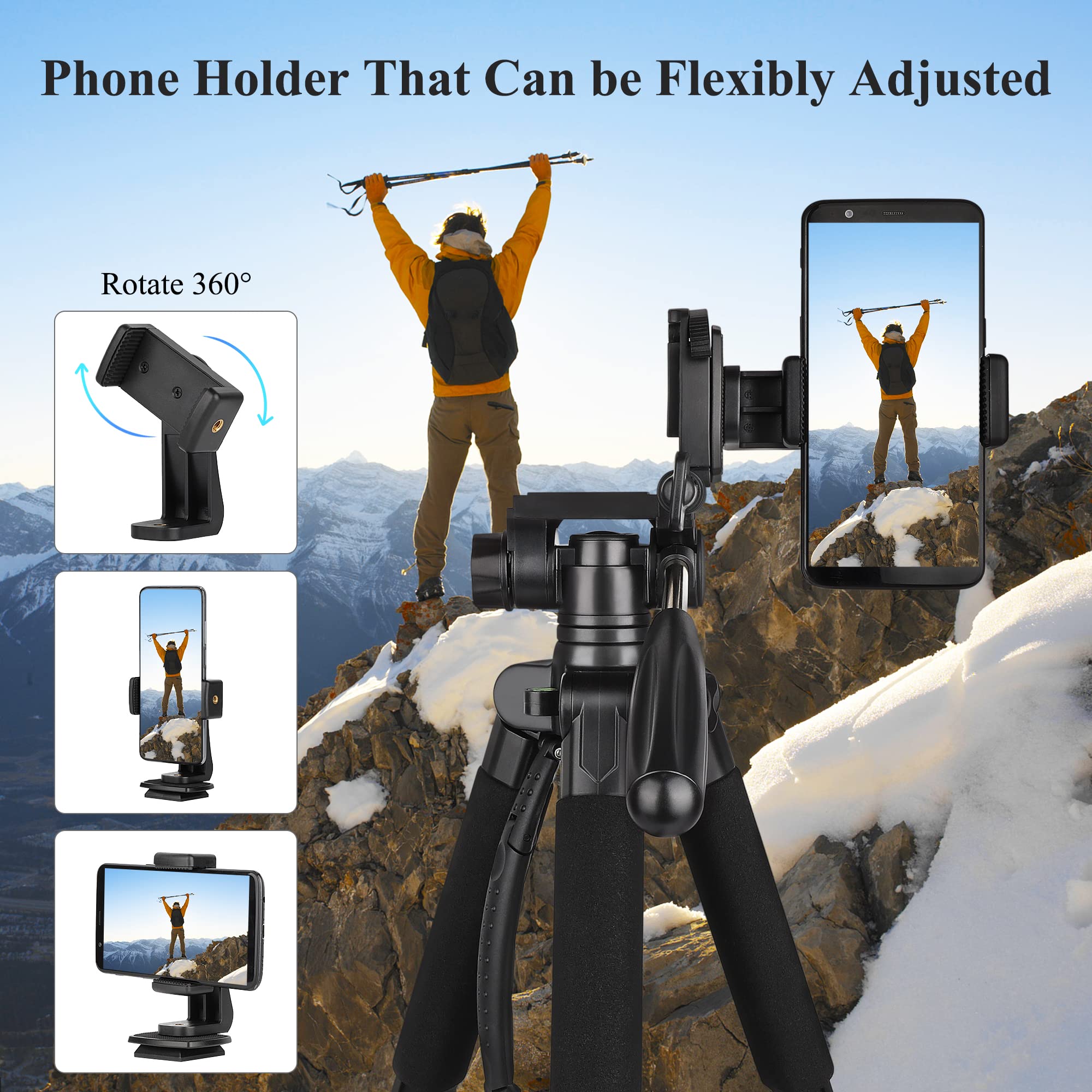 VICTIV 74” Camera Tripod, Tripod for Camera and Phone, Aluminum Professional Tripod Stand for Canon Nikon with Carry Bag and Phone Holder, Compatible with DSLR, iPhone, Spotting Scopes, Max Load 15 Lb