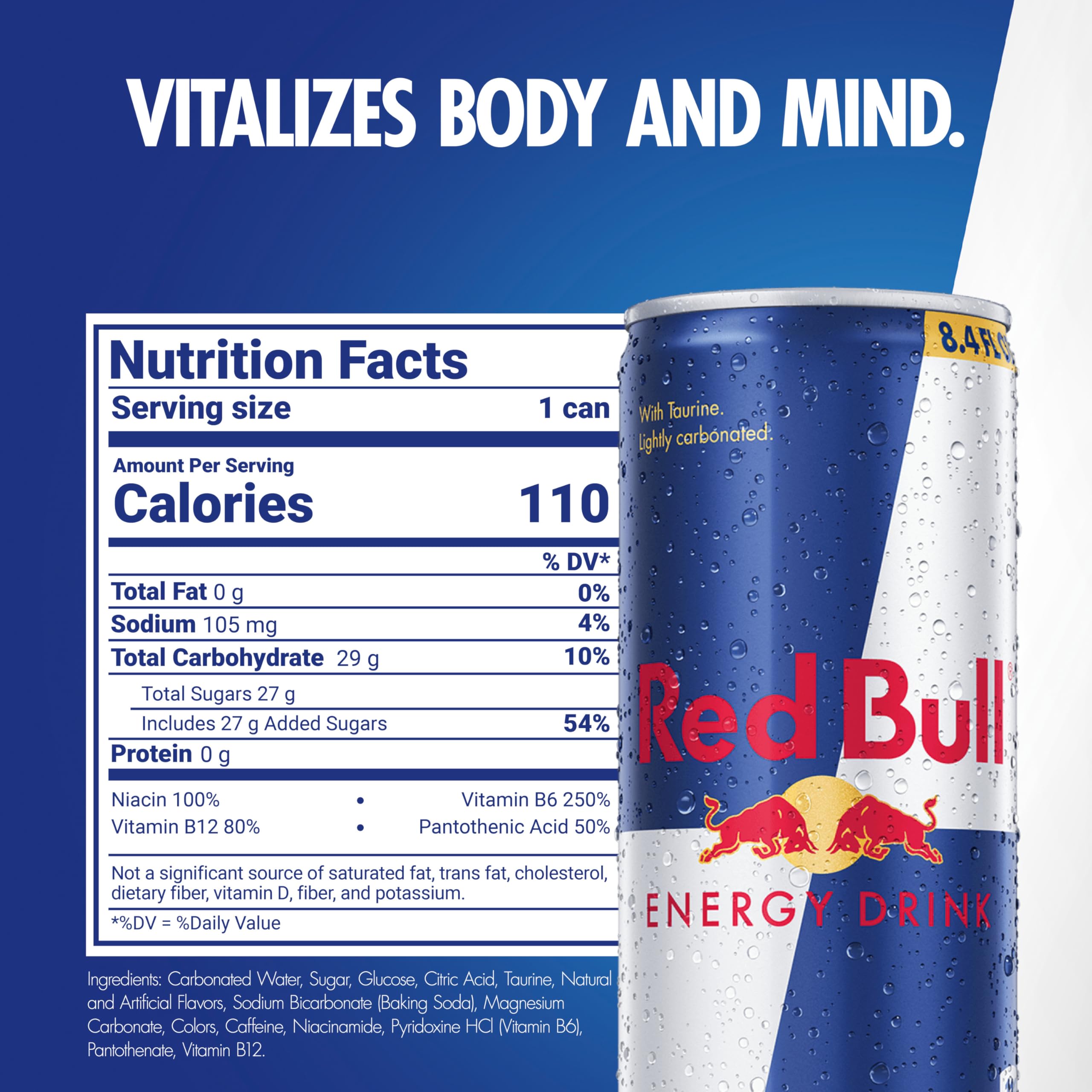 Red Bull Energy Drink with 80mg Caffeine plus Taurine & B Vitamins, 8.4 Fl Oz, 6 Packs of 4 Cans (Pack of 24)