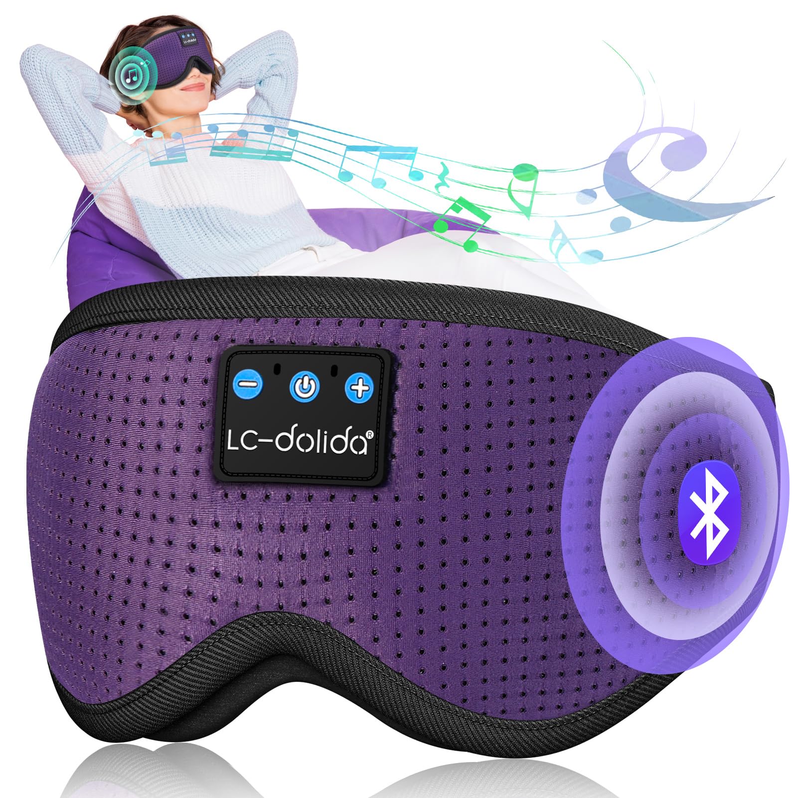 LC-dolida Sleep Headphones, 3D Sleep Mask Bluetooth Wireless Music Eye Mask, Sleeping Headphones for Side Sleepers Sleep Mask with Bluetooth Headphones Ultra-Thin Stereo Speakers Perfect for Sleeping