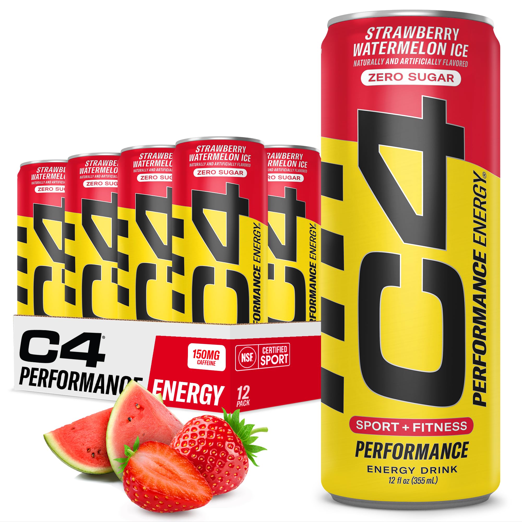 Cellucor C4 Performance Energy Drink | JOLLY RANCHER Watermelon | Zero Sugar Carbonated Preworkout Energy | 200mg Caffeine with Beta Alanine | 16 Fl Oz (12 Pack)