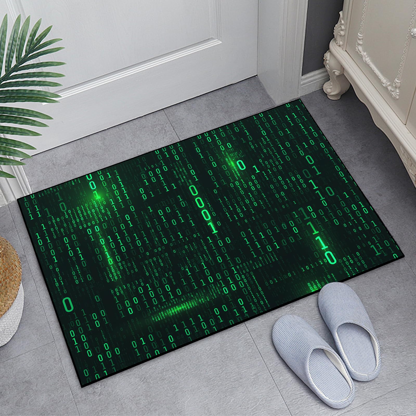 Washable Game Area Rug, Binary Code Design Gaming Programmer Teen Carpet Rug Doormat, Non-Slip Low-Pile Floor Carpet for Computer Bedroom Indoor Front Entrance Living Room Office (60" x 40")